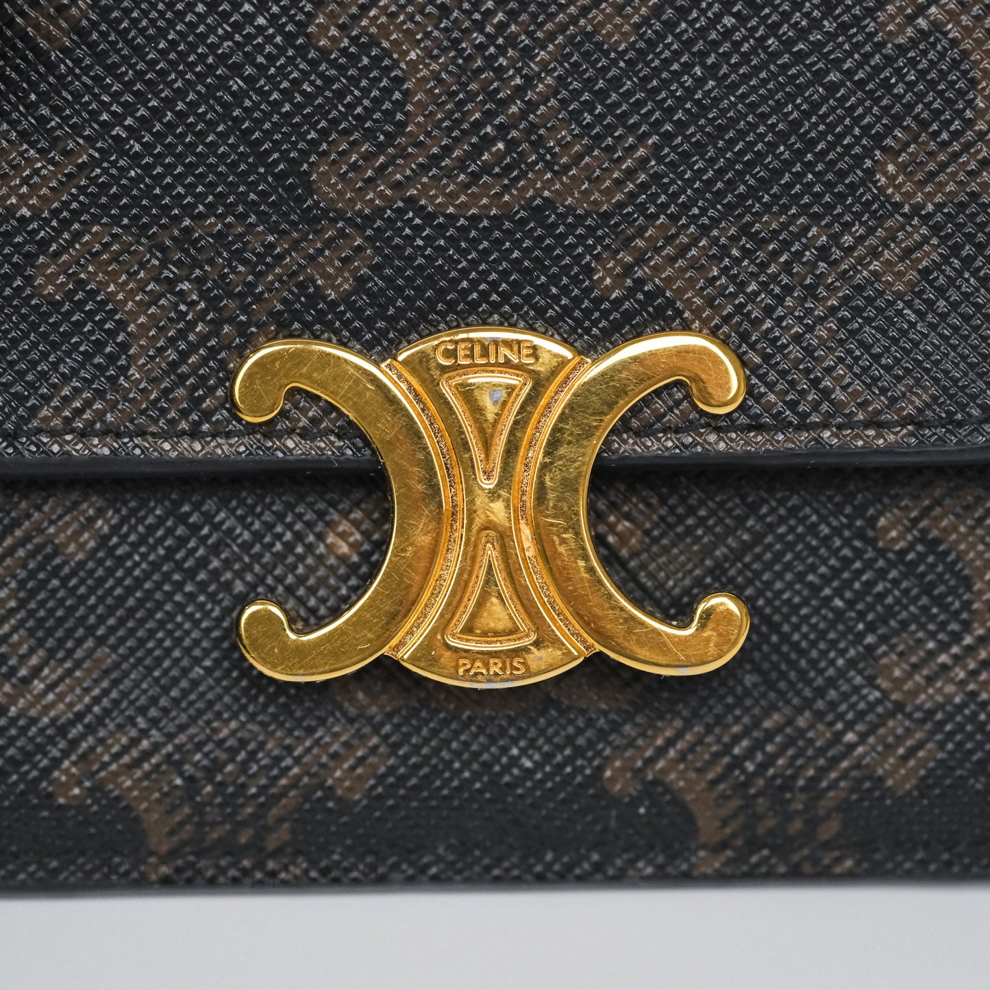 Celine Card Holder with Flap Triomphe Canvas Tan