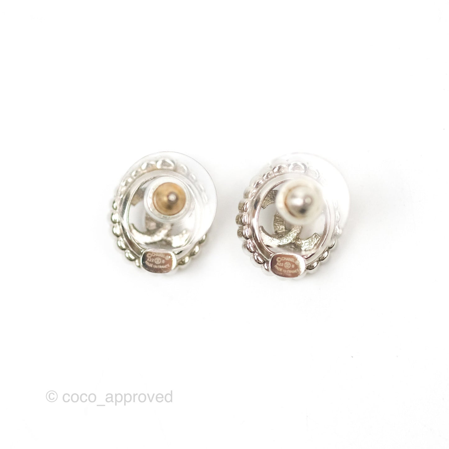 Chanel Crystal CC Earrings Silver Tone 22B
