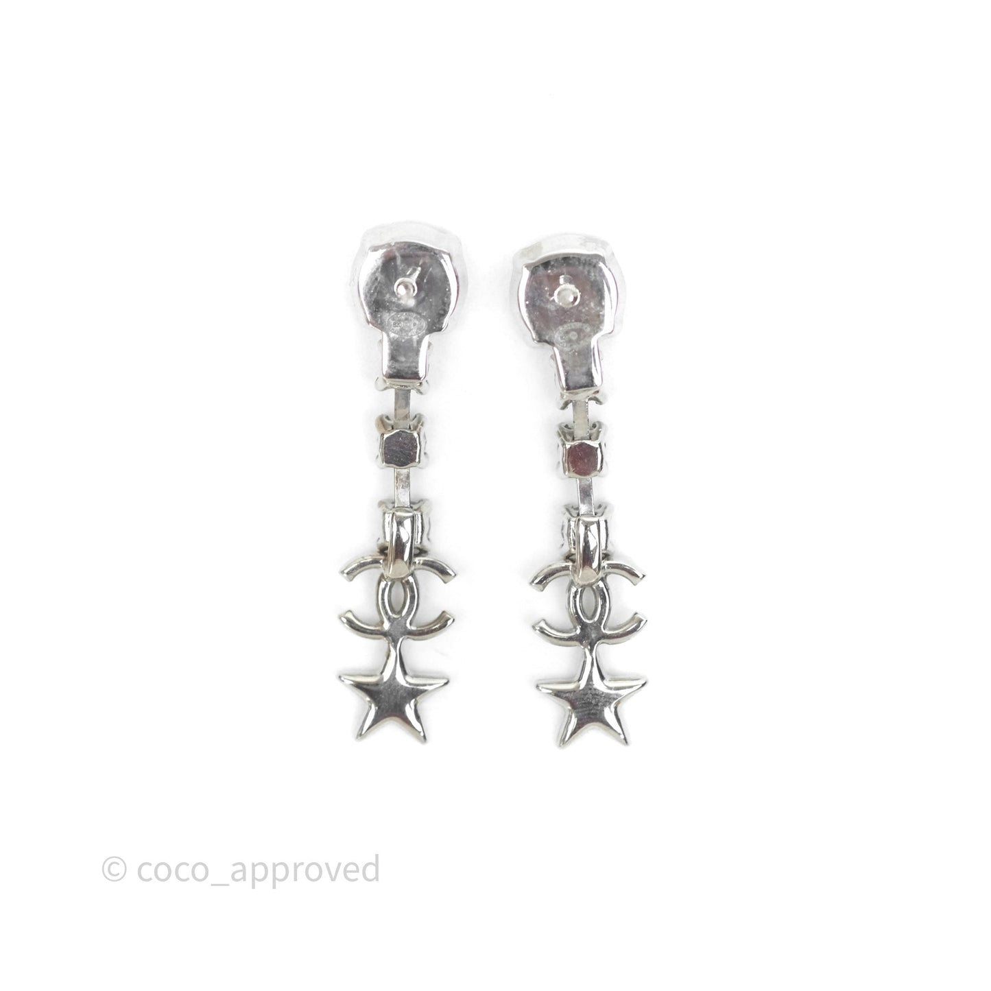 Chanel Crystal CC Star Drop Earrings Sliver Tone 20P