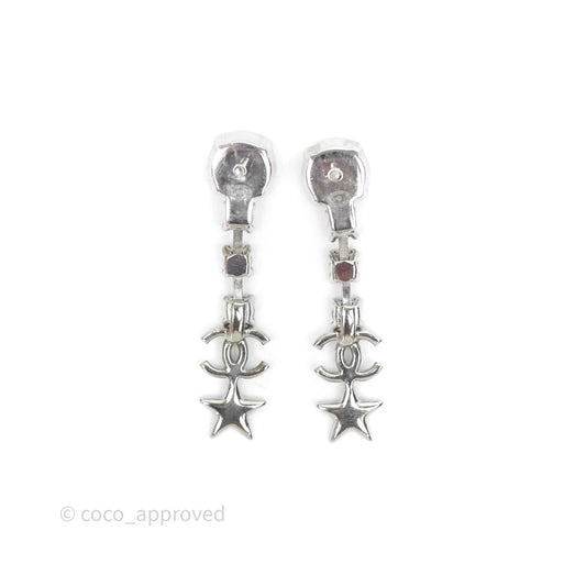 Chanel Crystal CC Star Drop Earrings Sliver Tone 20P