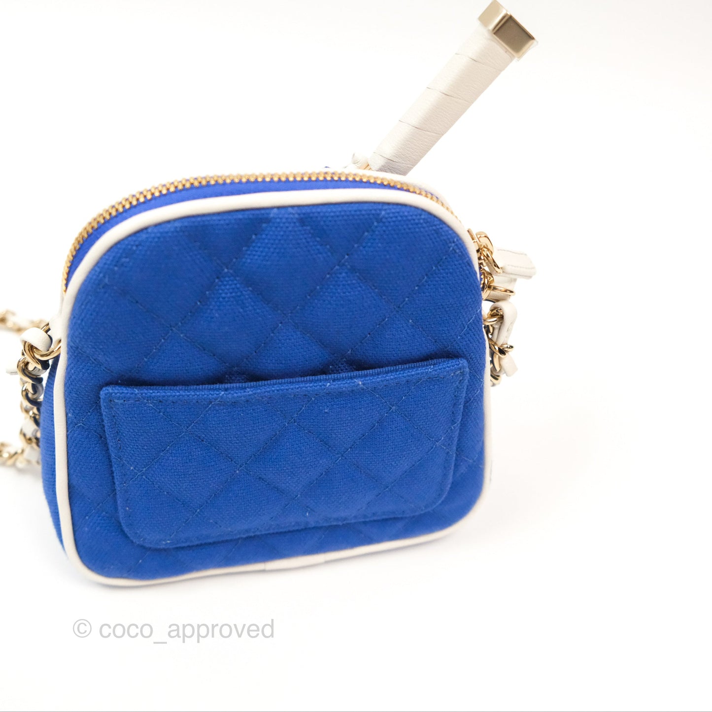 Chanel Mini Tennis Racket Clutch with Chain Blue White Cotton 23C