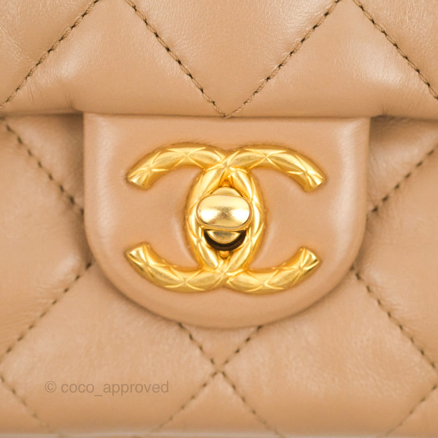 Chanel Flap Bag with Adjustable Strap Beige Lambskin Aged Gold Hardware 22K