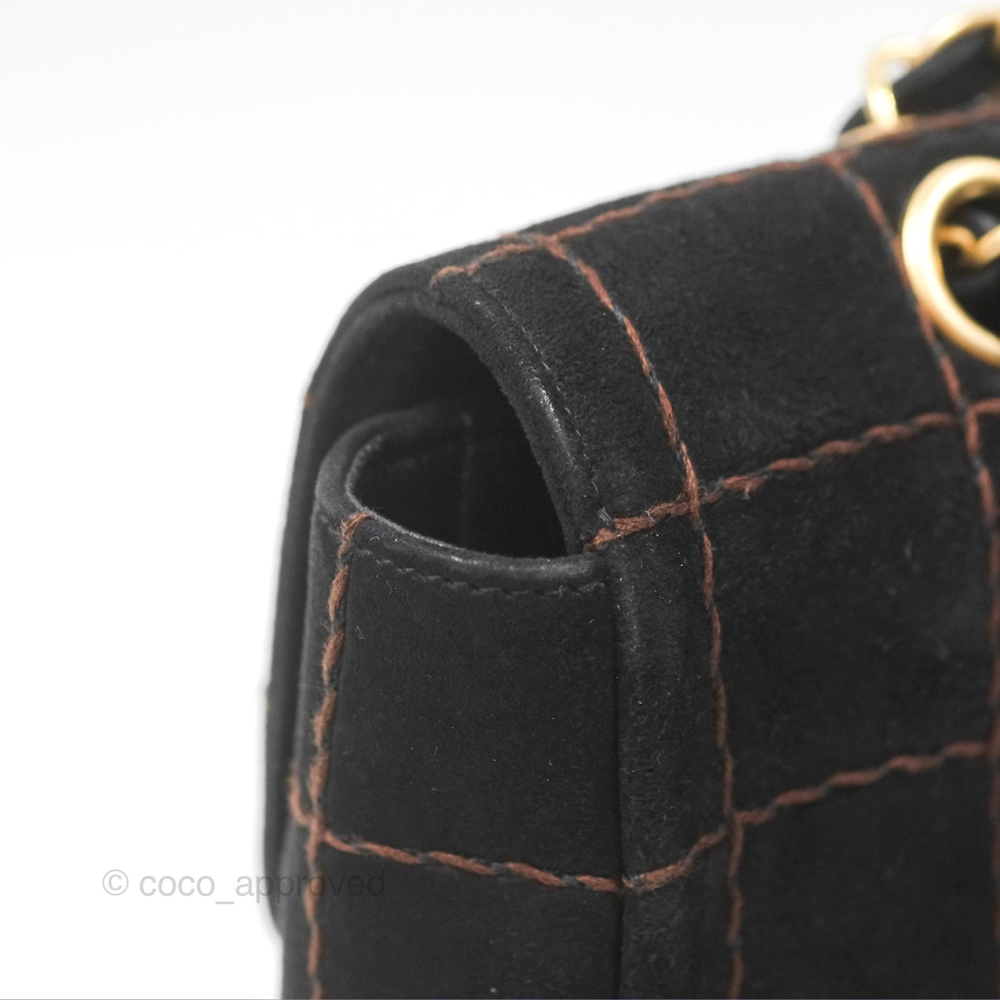 Chanel Bar Flap Black Suede Blushed Gold Hardware