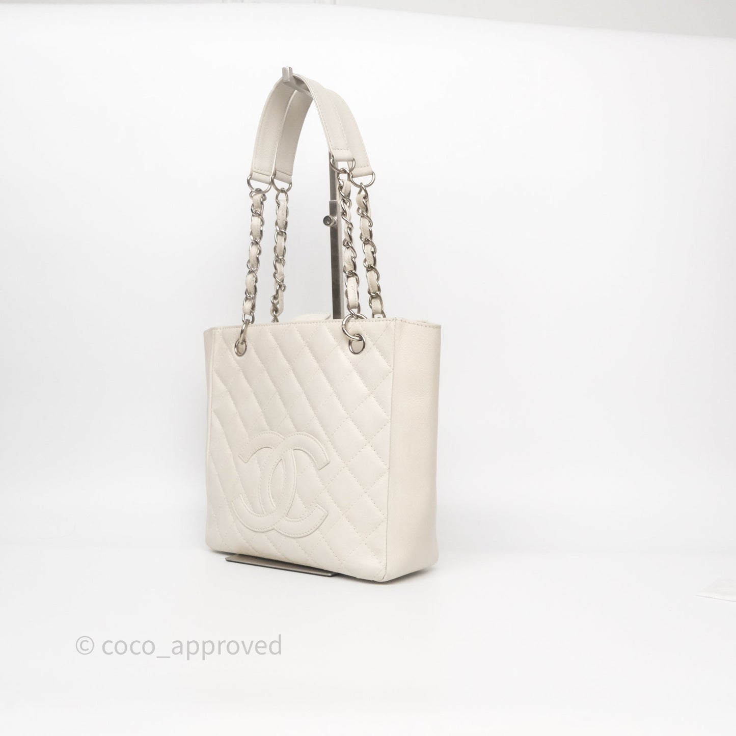 Chanel Vertical GST White Caviar Silver Hardware