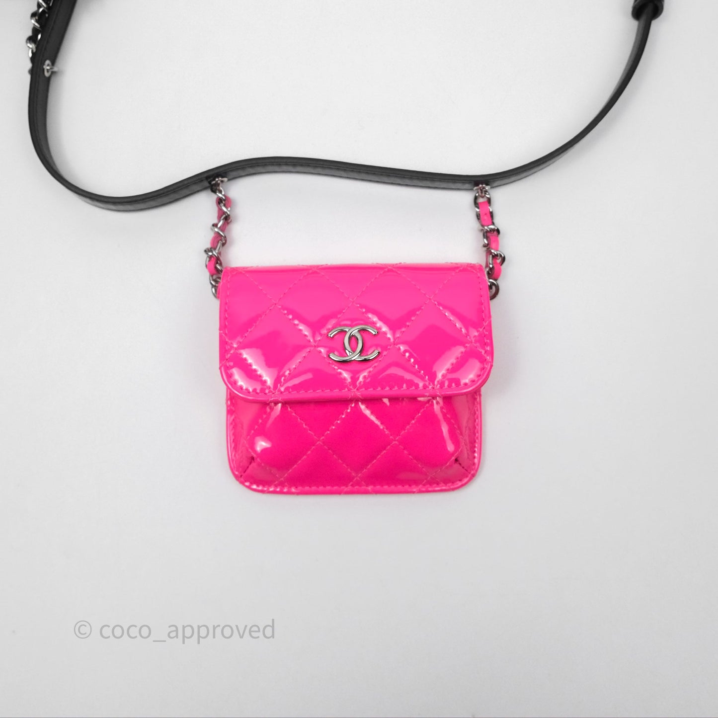 Chanel Double Waist Belt Bag Patent Pink / Black Silver Hardware