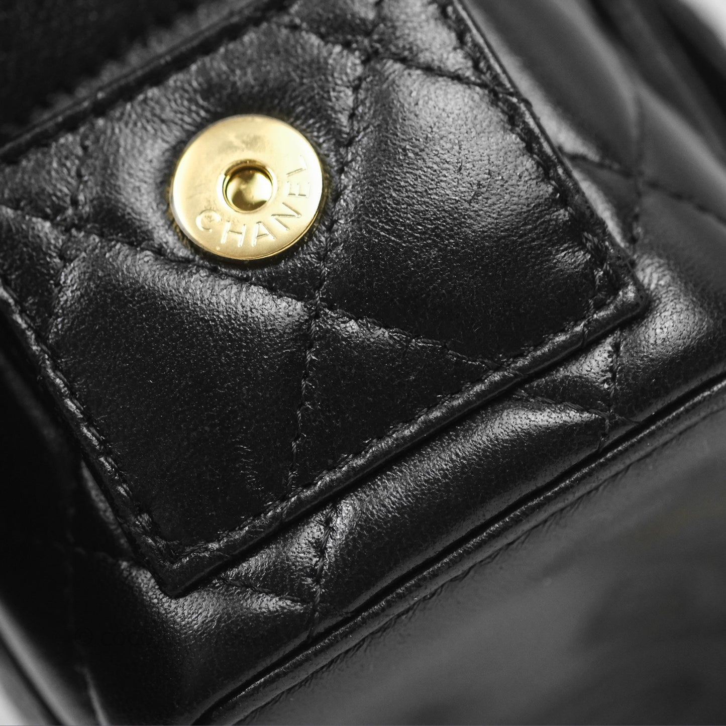 Chanel Cargo Pocket Top Handle Vanity with Chain Black Shiny Lambskin Gold Hardware 22K
