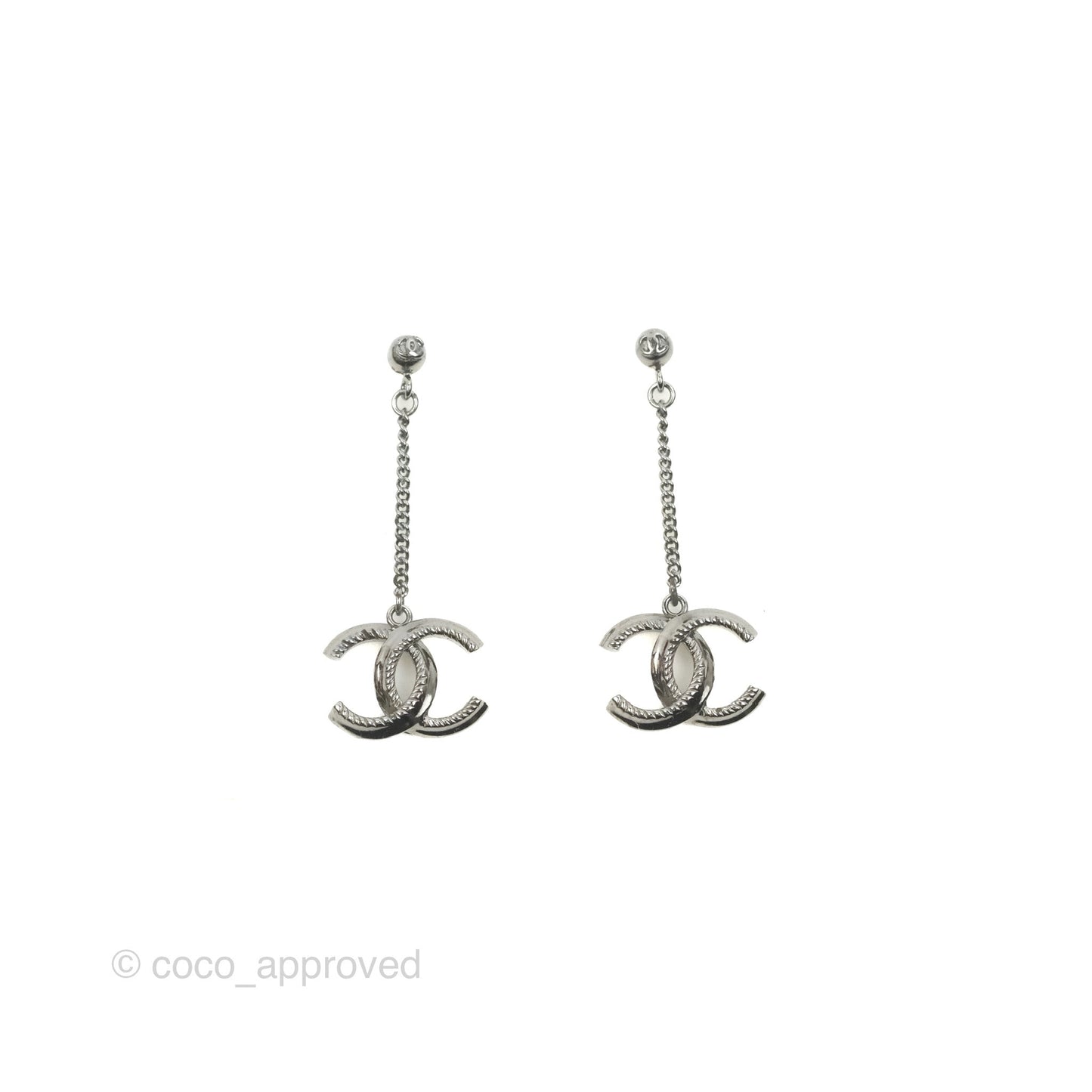 Chanel CC Long Drop Earrings Gun Metal 14A