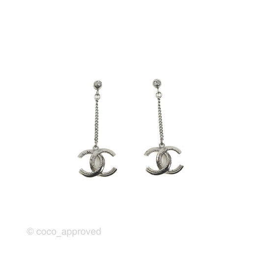 Chanel CC Long Drop Earrings Gun Metal 14A