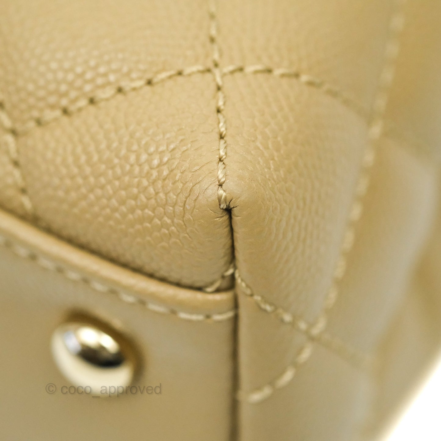 Chanel Small Coco Handle Quilted Dark Beige Caviar Gold Hardware Lizard Embossed Handle 21A