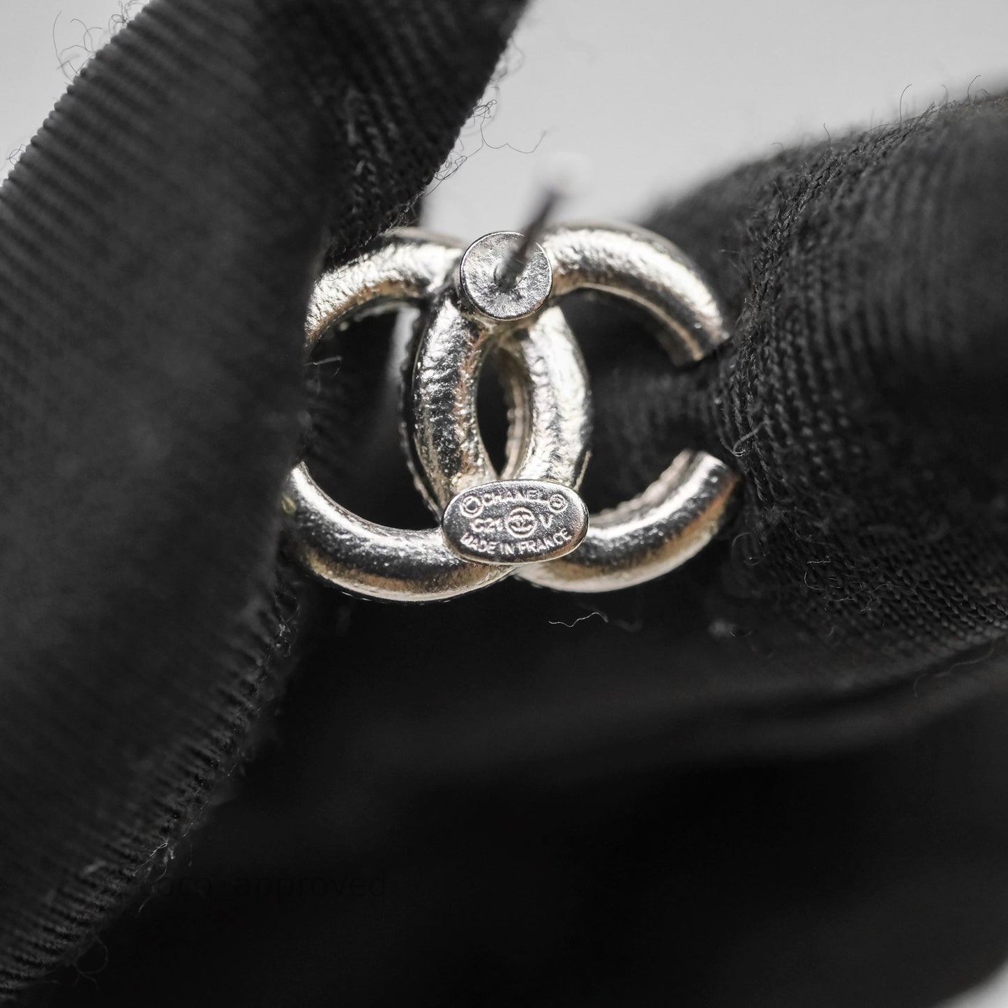 Chanel Crystals CC Earrings Silver Tone 21V