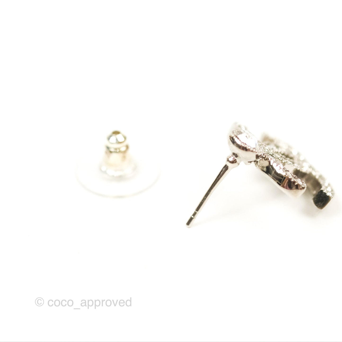 Chanel Crystal CC Earrings Silver Tone 23K