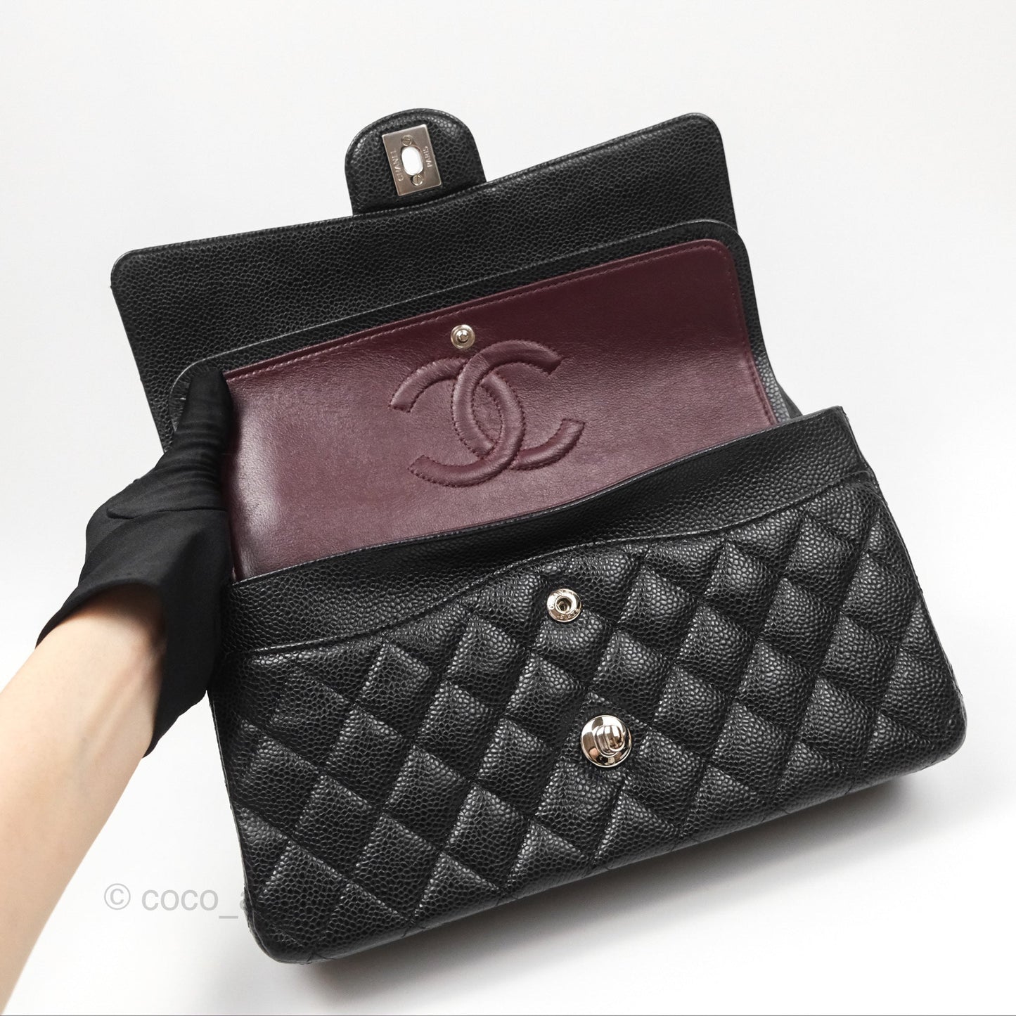 Chanel Classic M/L Medium Flap Quilted Black Caviar Silver Hardware