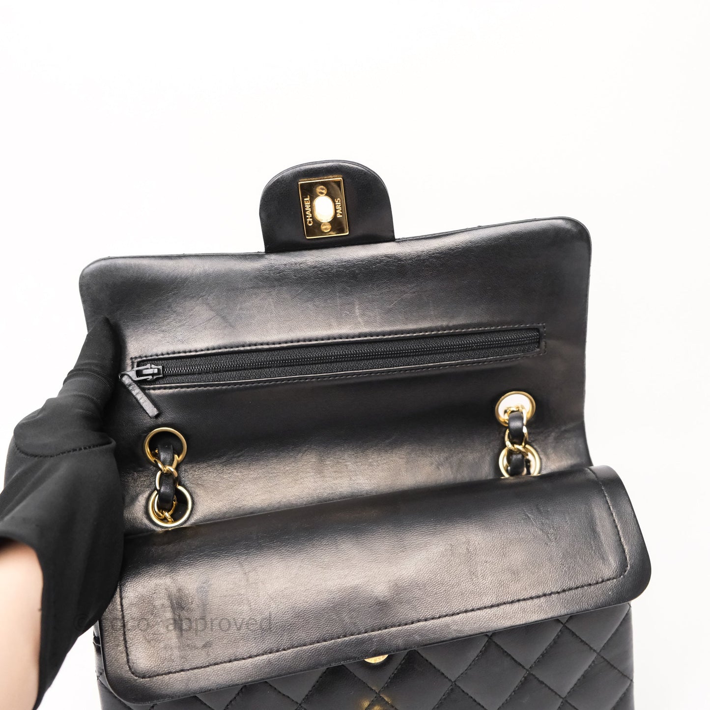 Chanel Small Classic Flap Quilted Black Lambskin Gold Hardware