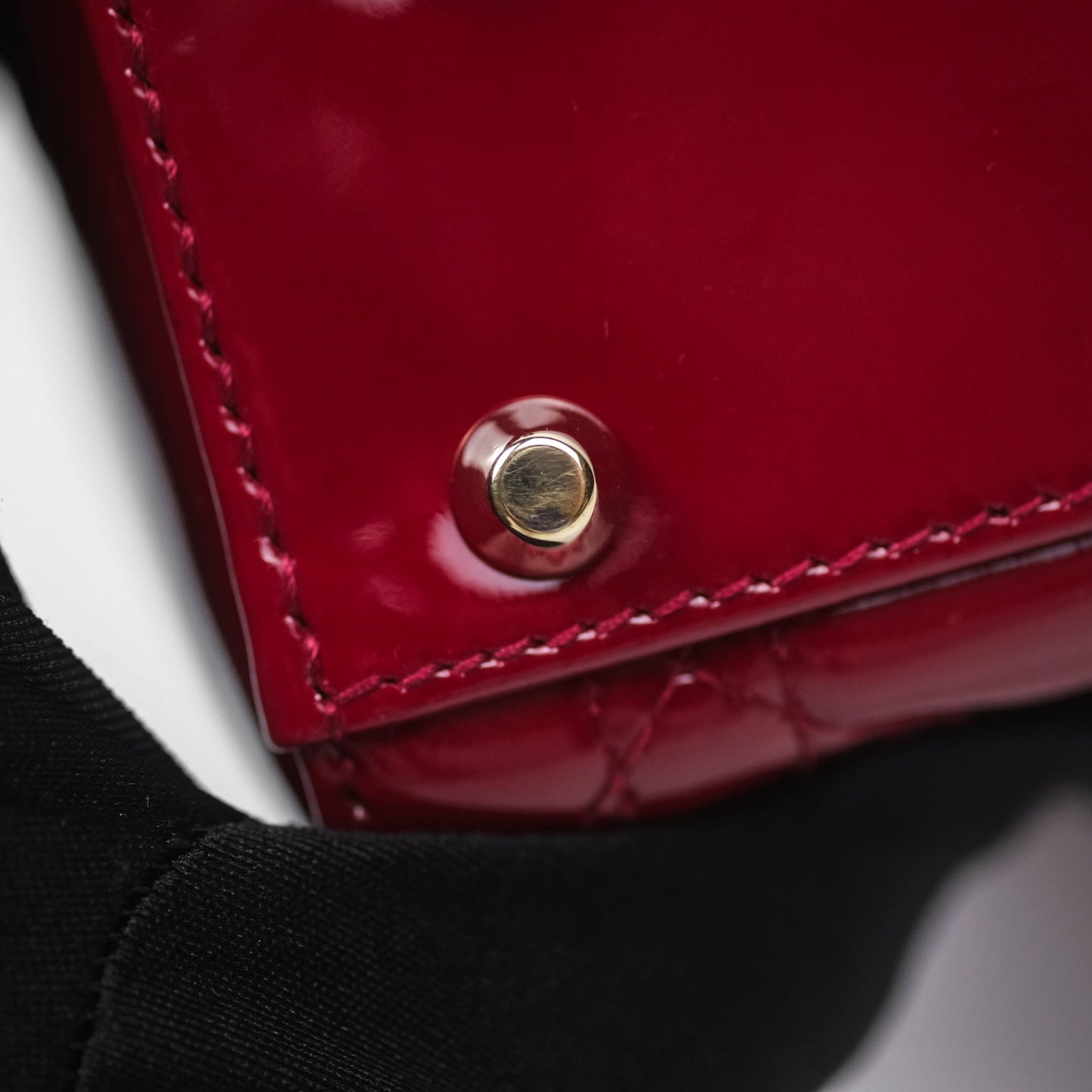 Christian Dior Mini Lady Dior Red Patent Cannage Gold Hardware