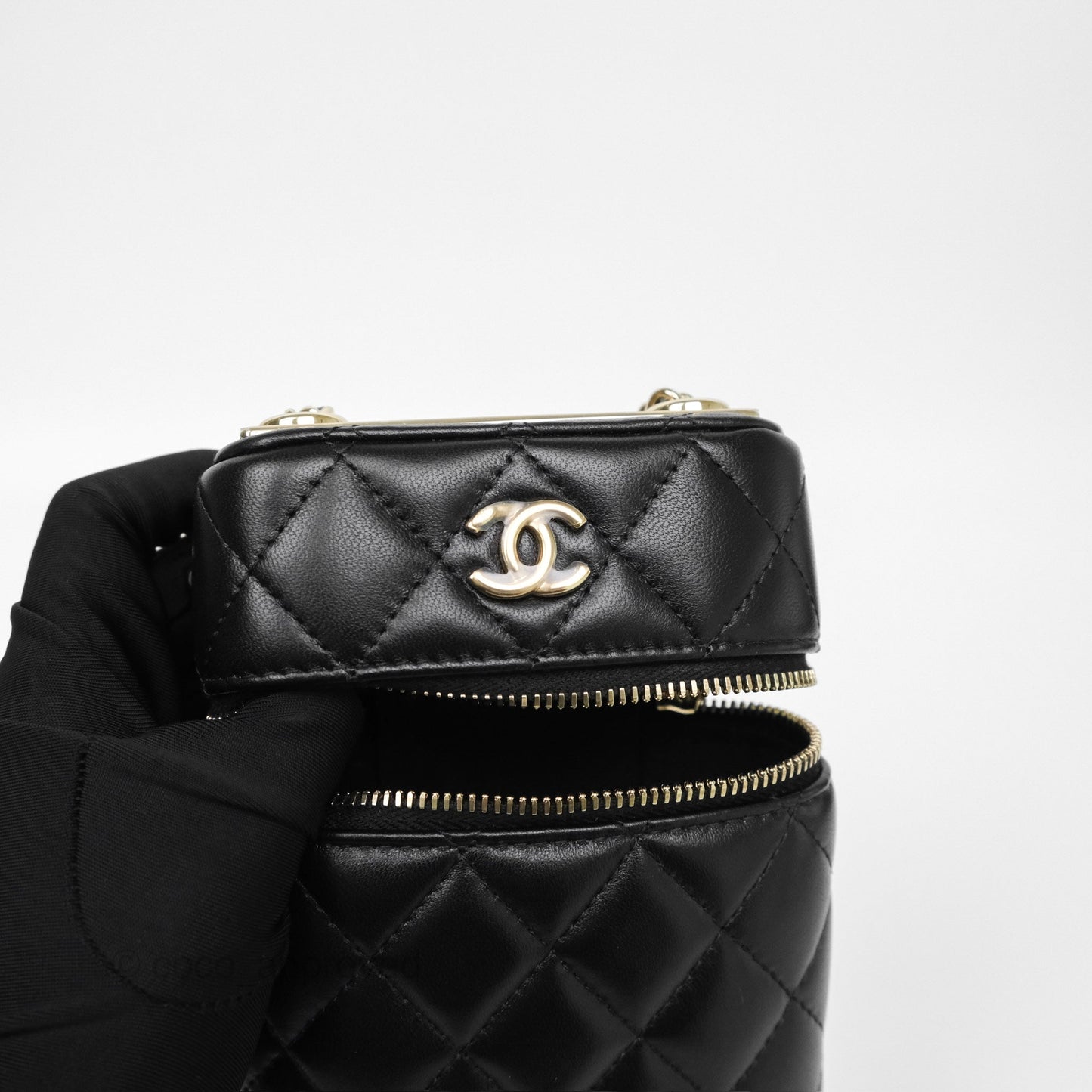 Chanel Trendy Vanity Phone Holder With Chain Black Lambskin Gold Hardware