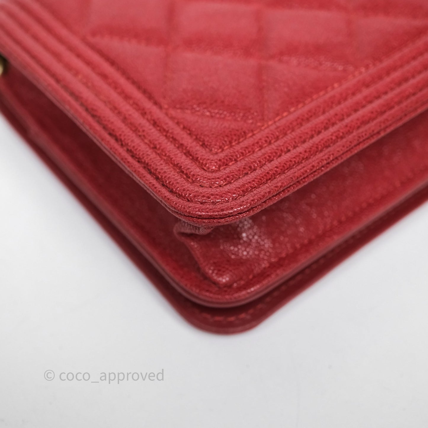 Chanel Boy Wallet on Chain WOC Red Caviar Aged Gold Hardware