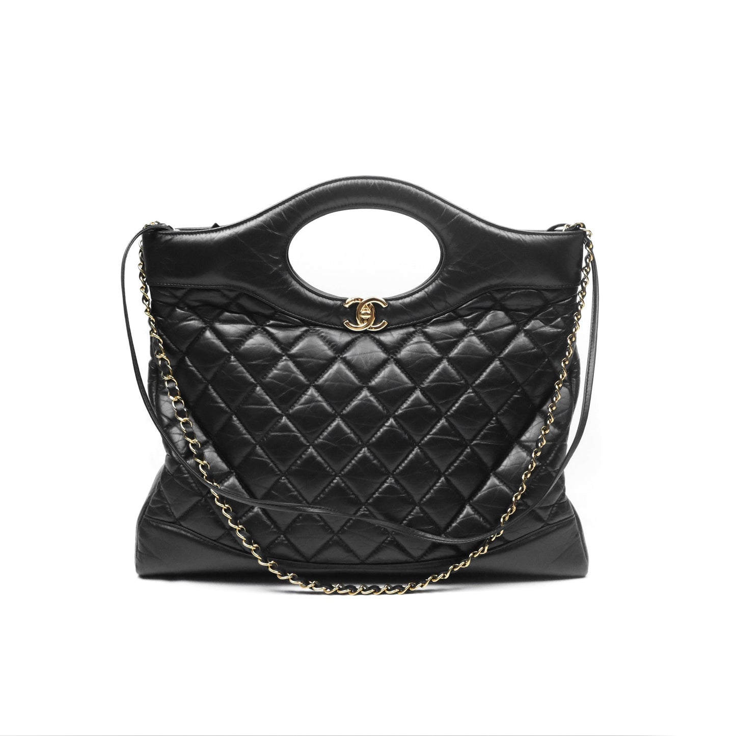 Chanel 31 Large Shopping Bag Black Calfskin Gold Hardware