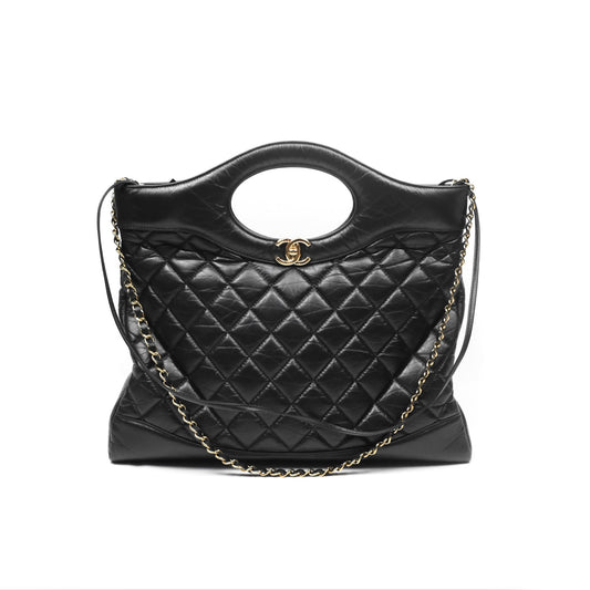 Chanel 31 Large Shopping Bag Black Calfskin Gold Hardware