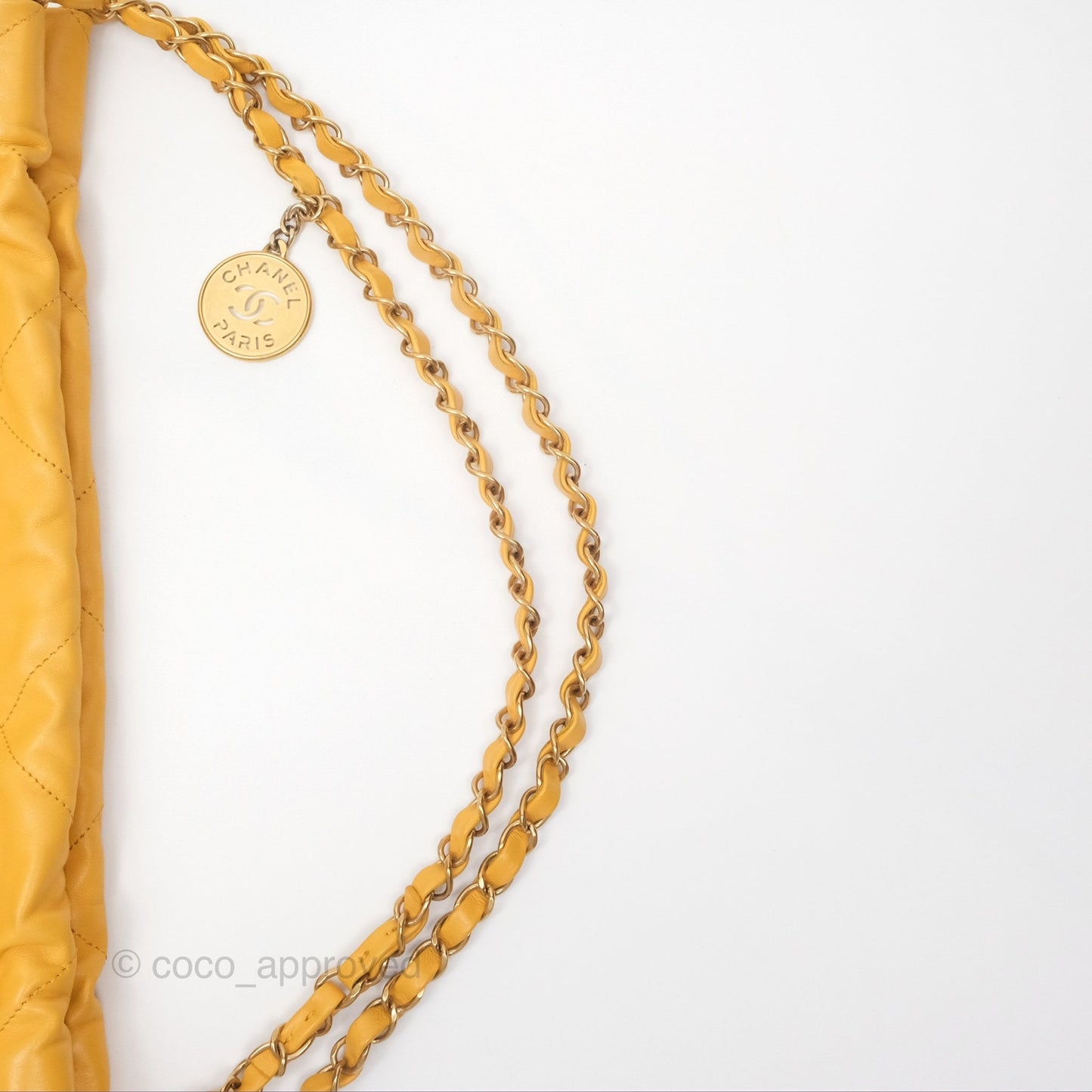 Chanel 22 Small Mustard Yellow Shiny Aged Calfskin Aged Gold Hardware