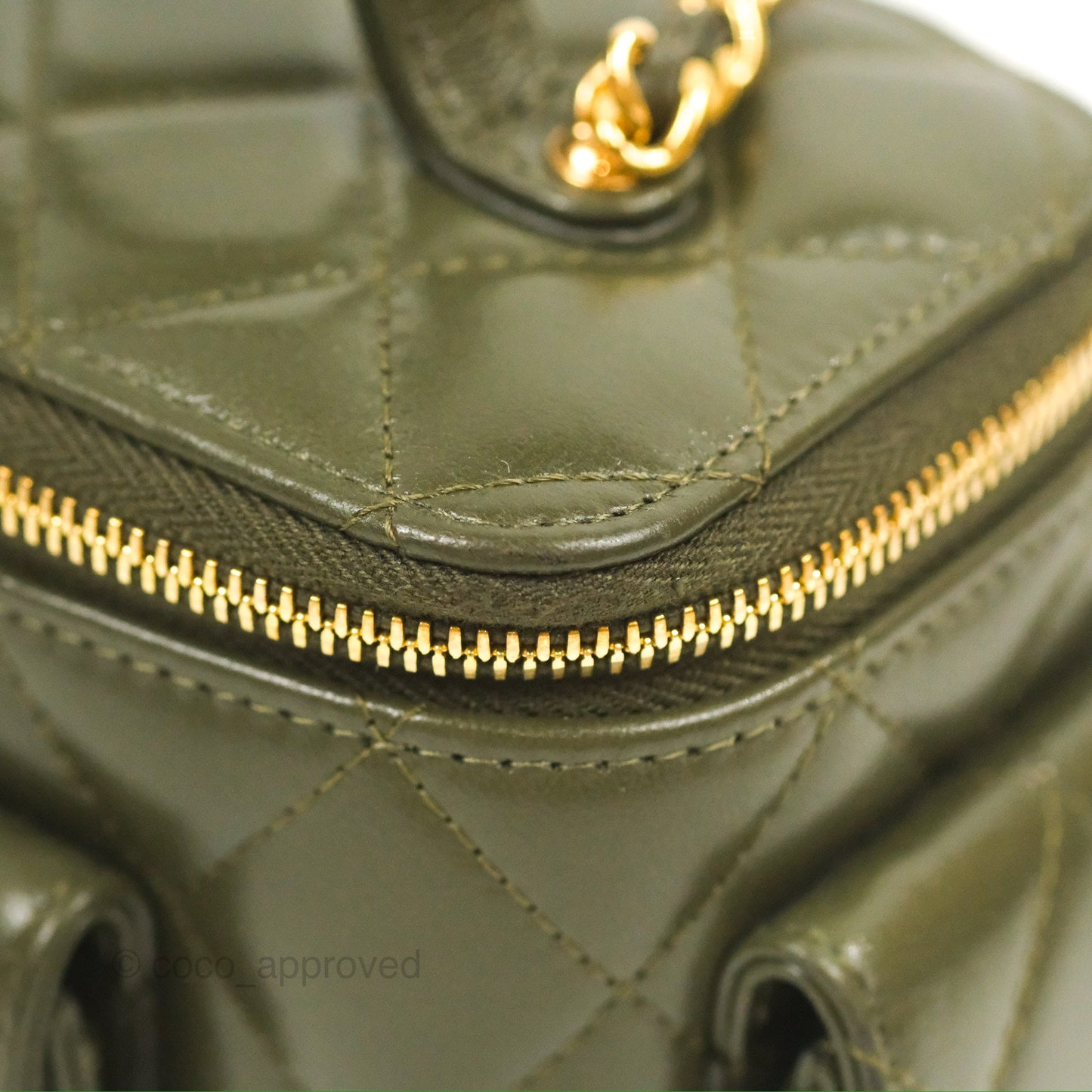 Chanel Cargo Pocket Top Handle Vanity with Chain Khaki Green Lambskin 22K