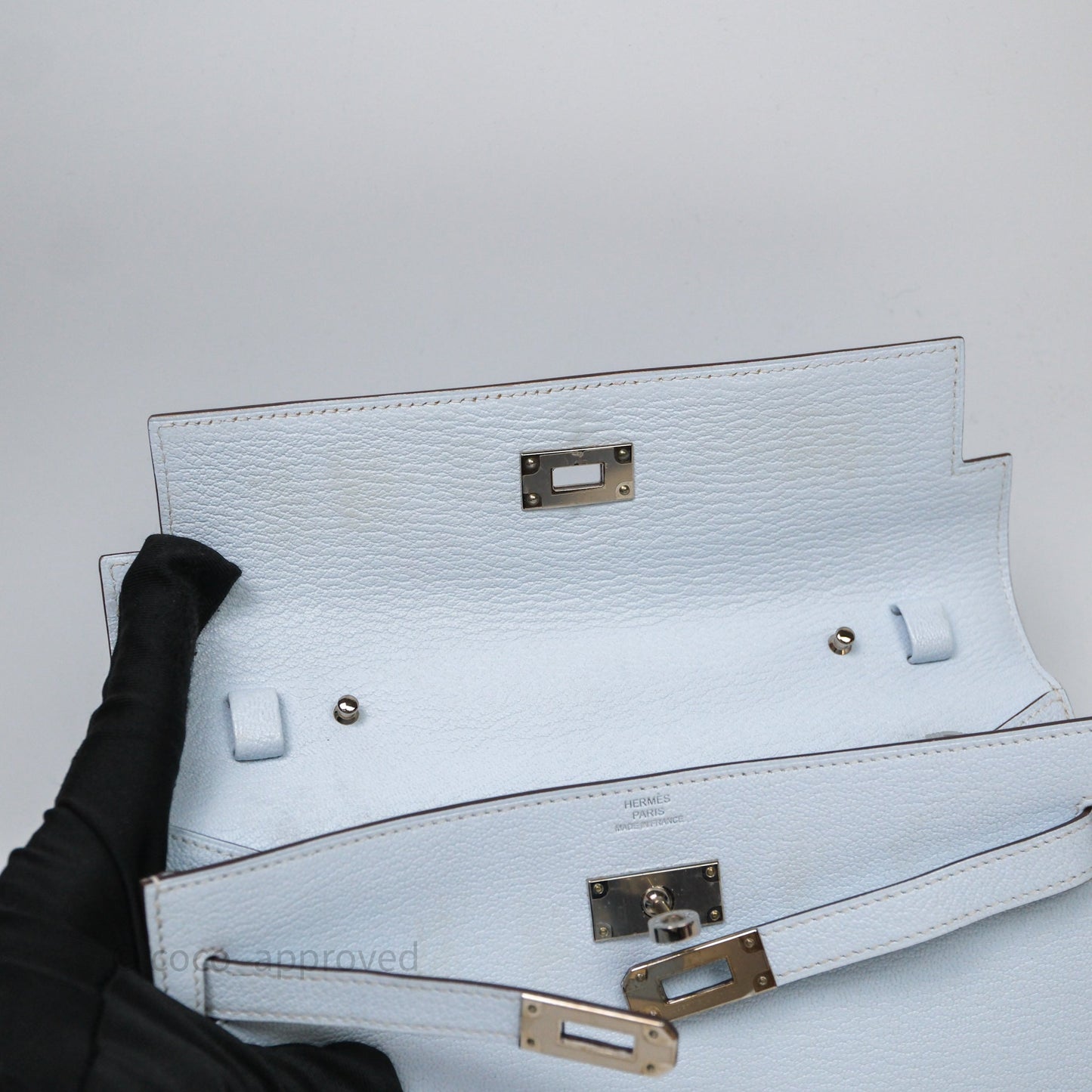 Hermès Kelly To Go Bleu Brume T0 Chèvre Mysore Palladium Hardware