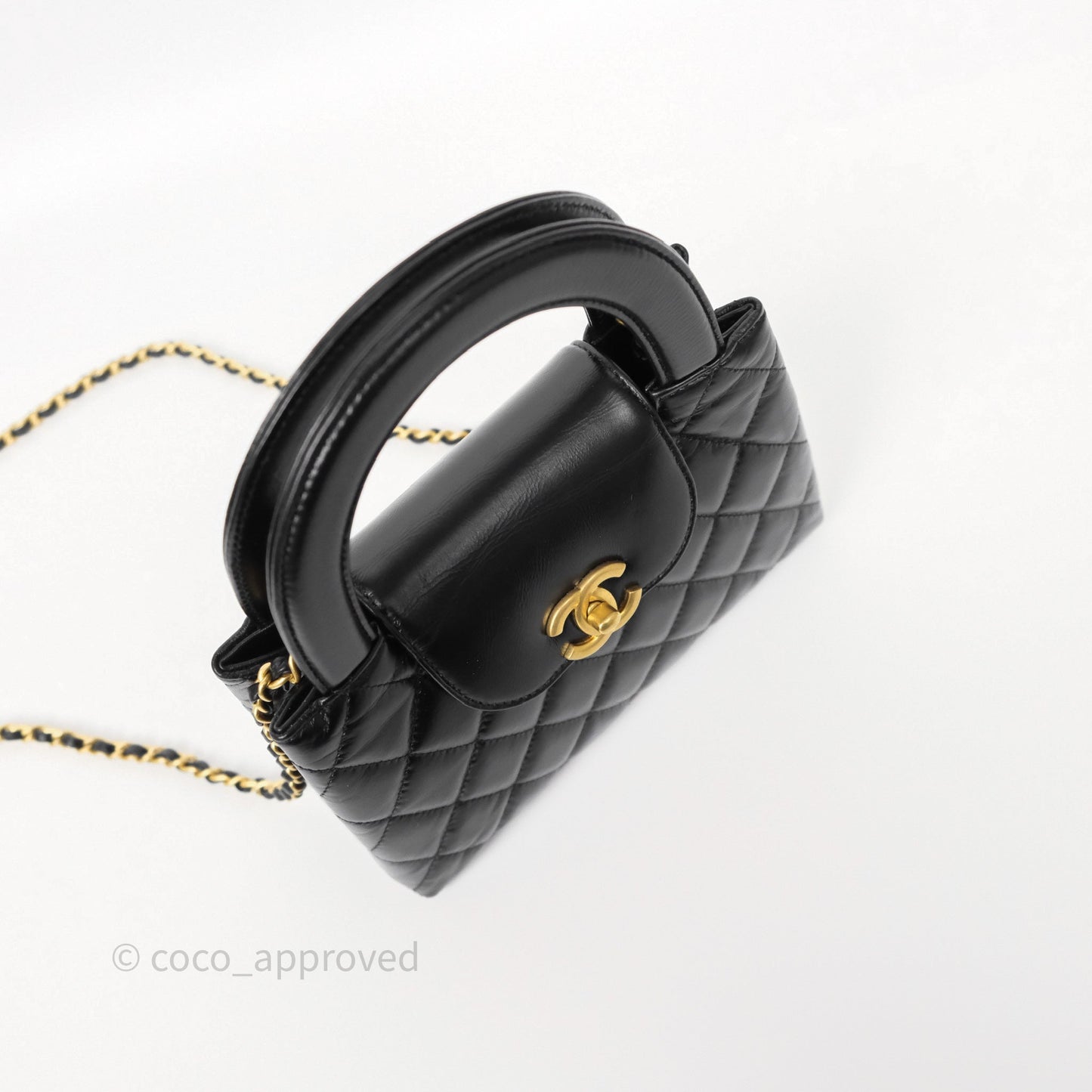 Chanel Kelly Bag Quilted Black Shiny Crumpled Calfskin Aged Gold Hardware