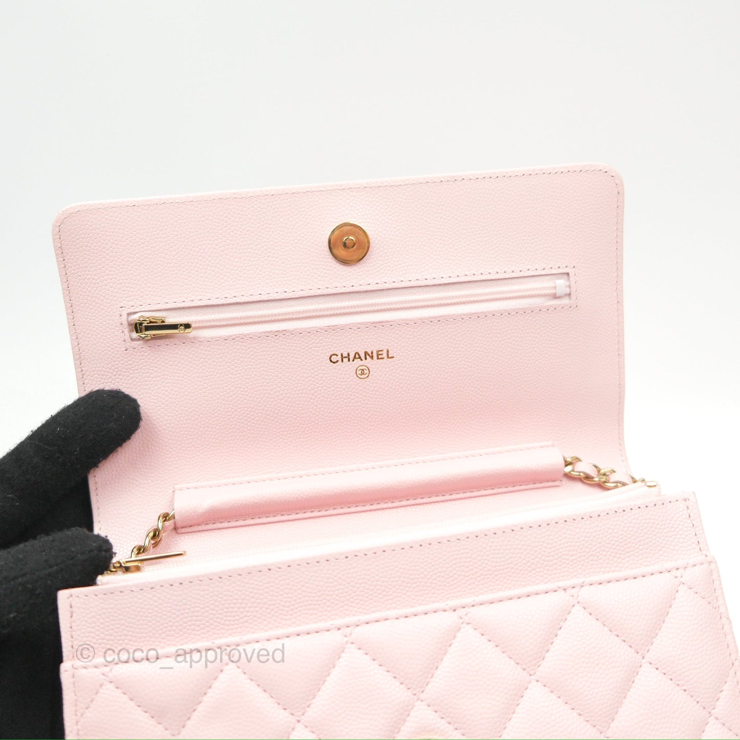 Chanel Quilted Classic Wallet On Chain WOC Pink Caviar Gold Hardware