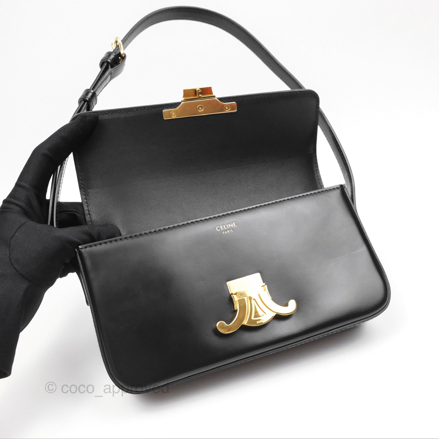 Celine Triomphe Shoulder Bag Black Calfskin