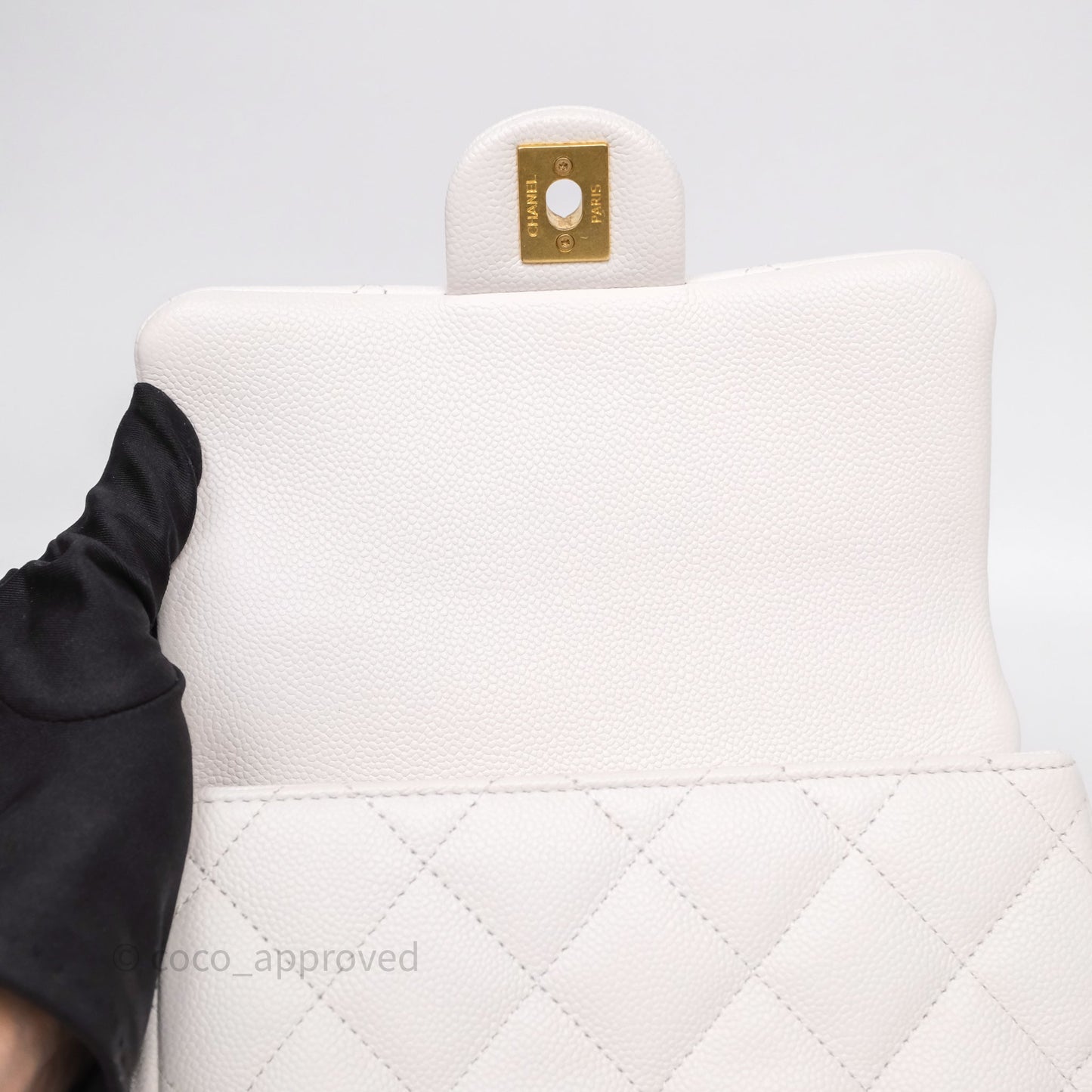 Chanel Heart Crush Mini Flap Bag White Caviar Aged Gold Hardware