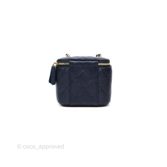 Chanel Mini Vanity With Chain Navy Caviar Gold Hardware