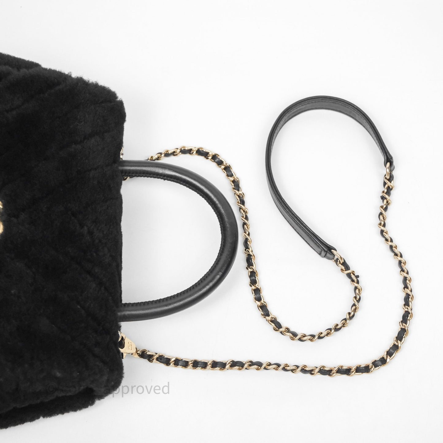 Chanel Small Coco Handle Shearling Black Gold Hardware