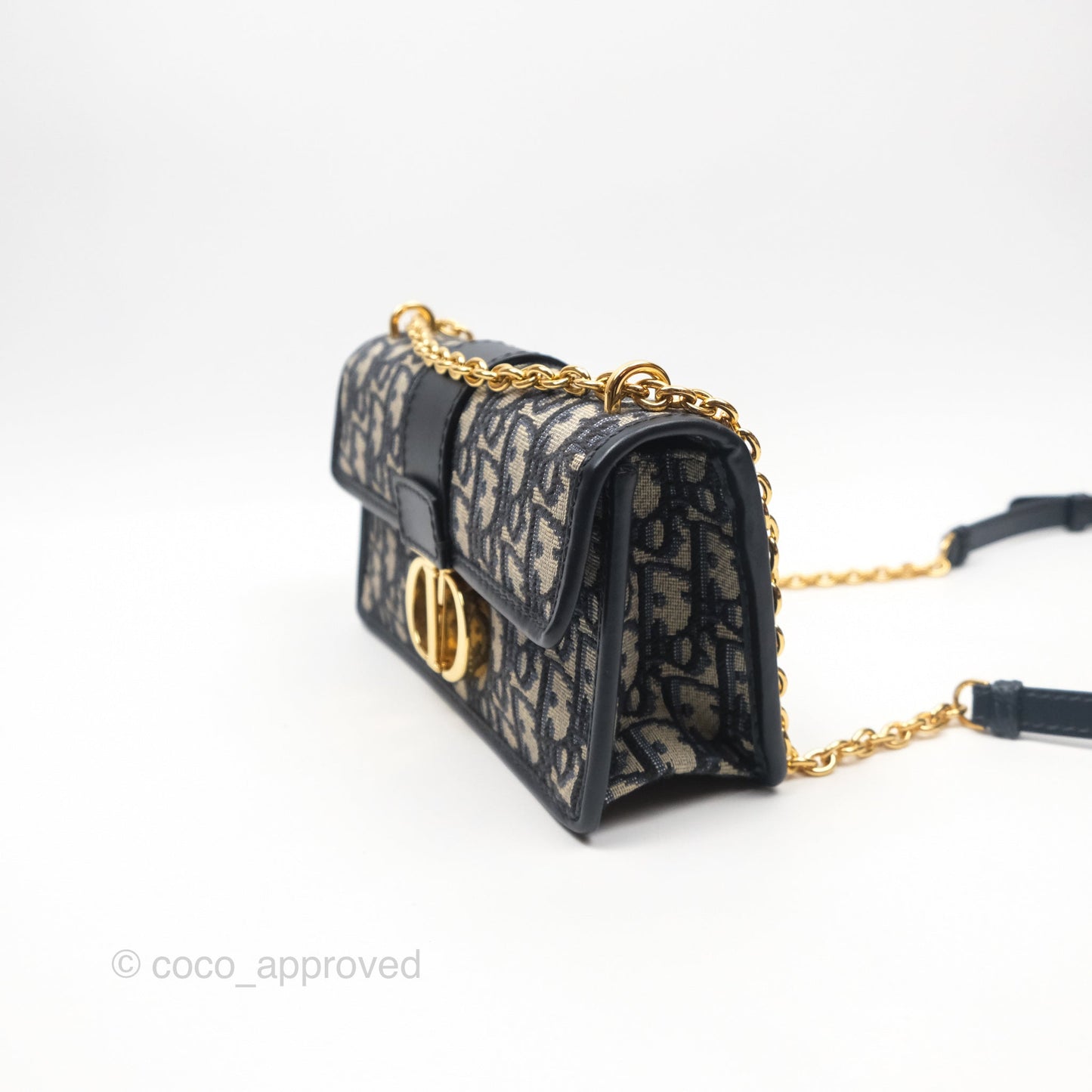 Dior 30 Montaigne East-West Bag With Chain Blue Dior Oblique Jacquard