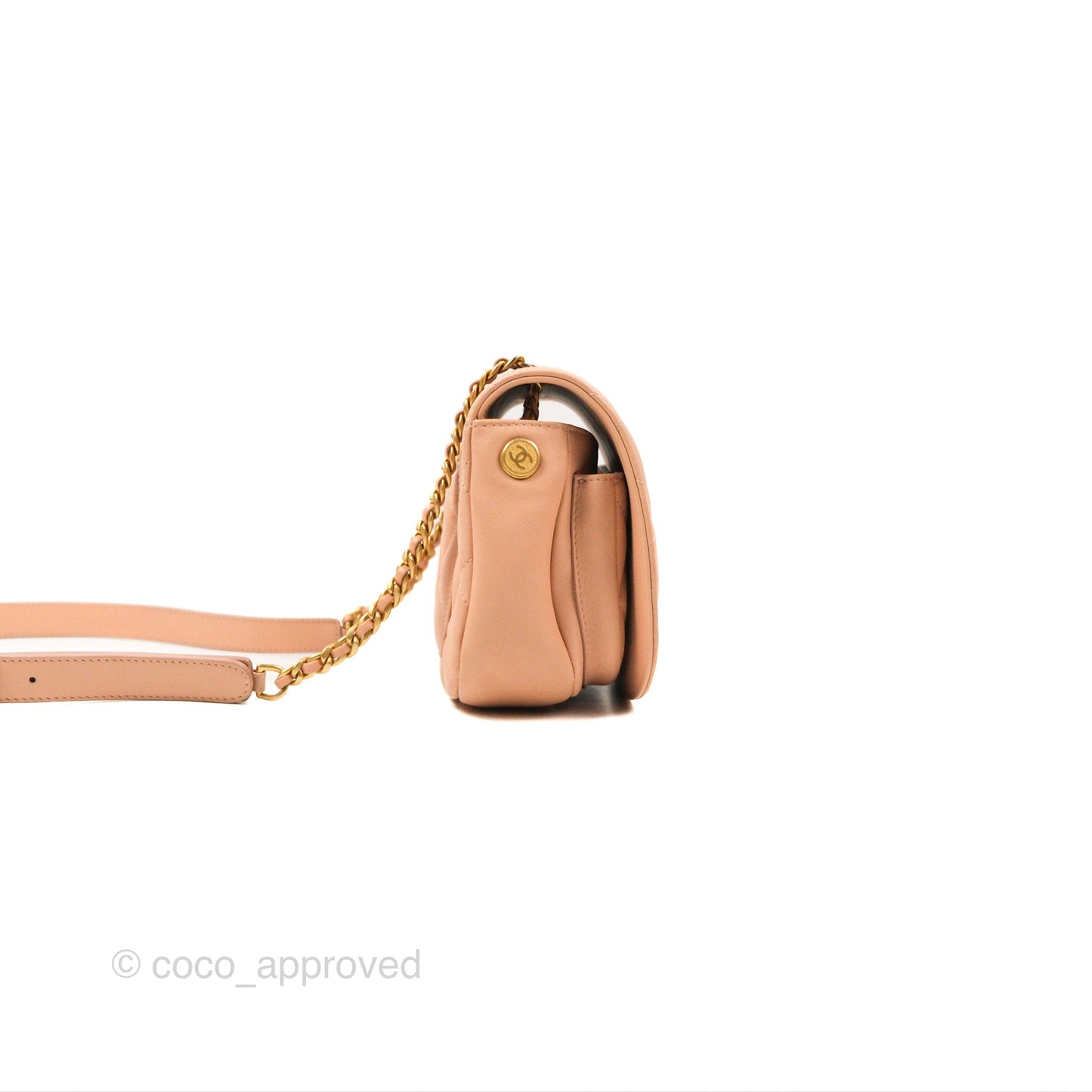 Chanel Messenger Bag Beige Pink Calfskin Aged Gold Hardware