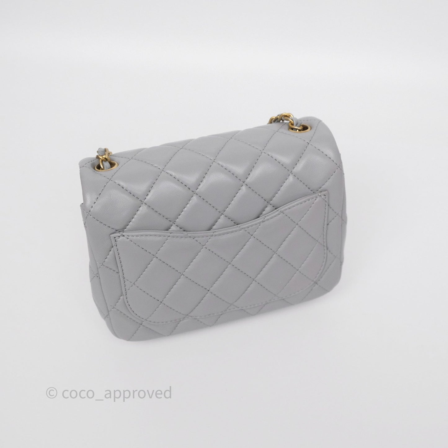 Chanel Pearl Crush Mini Square Quilted Grey Lambskin Aged Gold Hardware