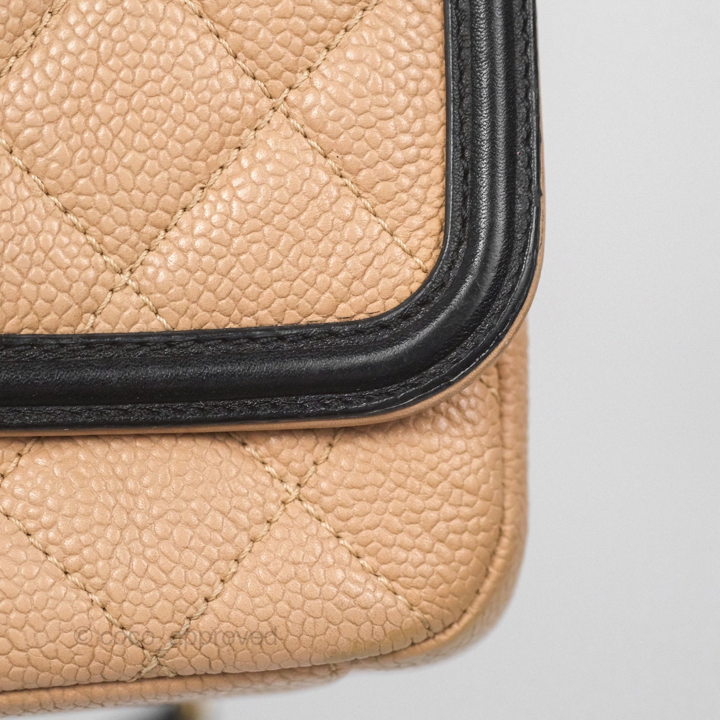 Chanel Small CC Filigree Flap Quilted Beige Black Caviar