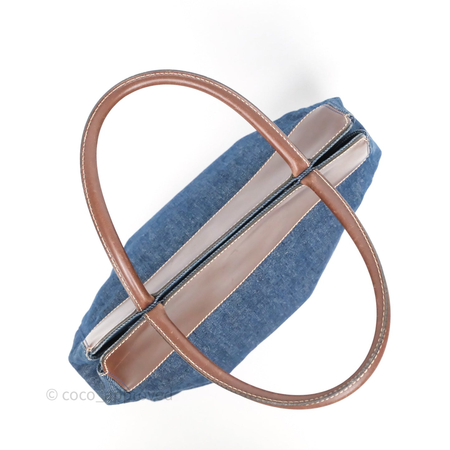 Chanel Vintage CC Tote Bag Denim Brown Leather
