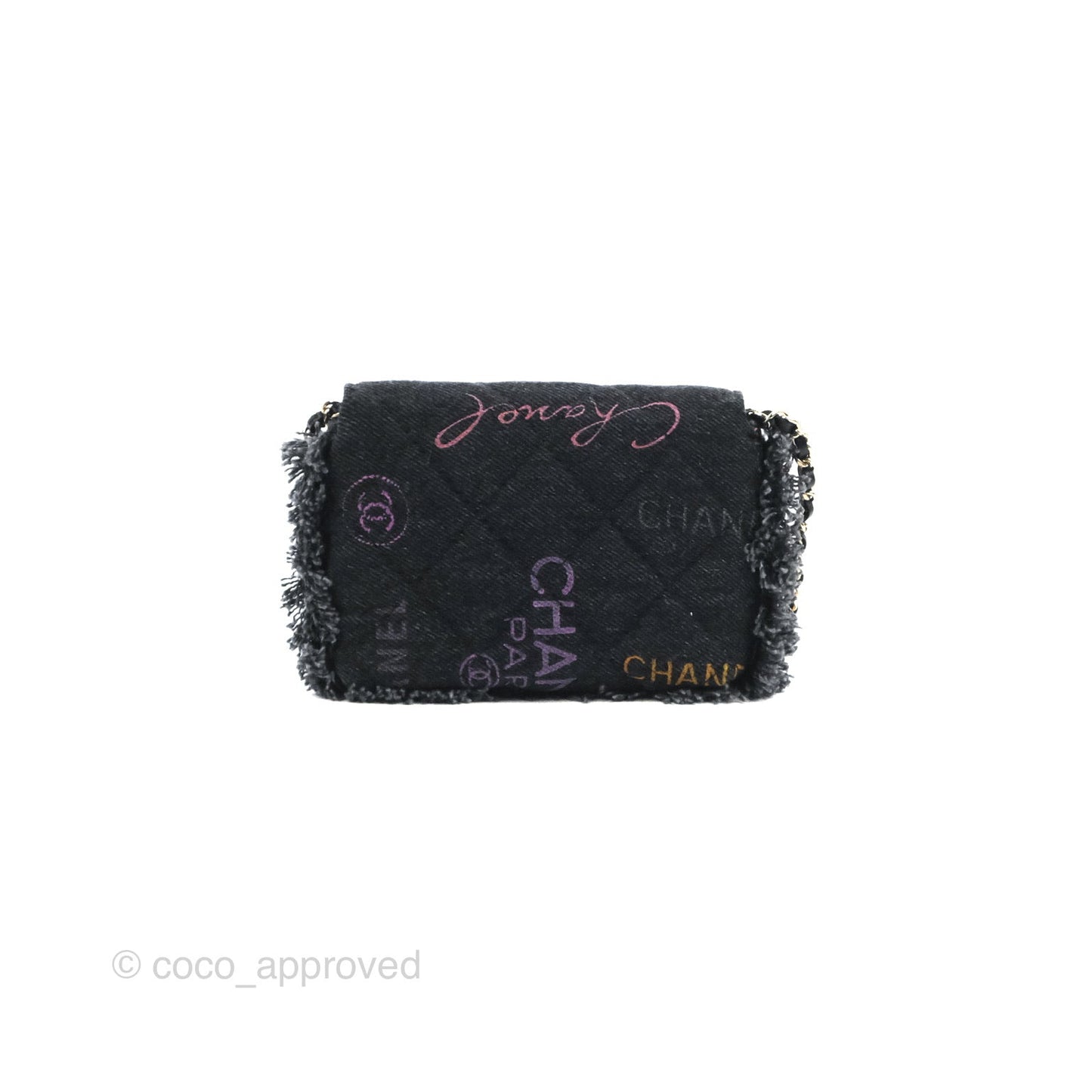 Chanel Printed Denim Card Holder with Chain Black 22P