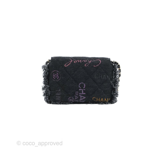 Chanel Printed Denim Card Holder with Chain Black 22P