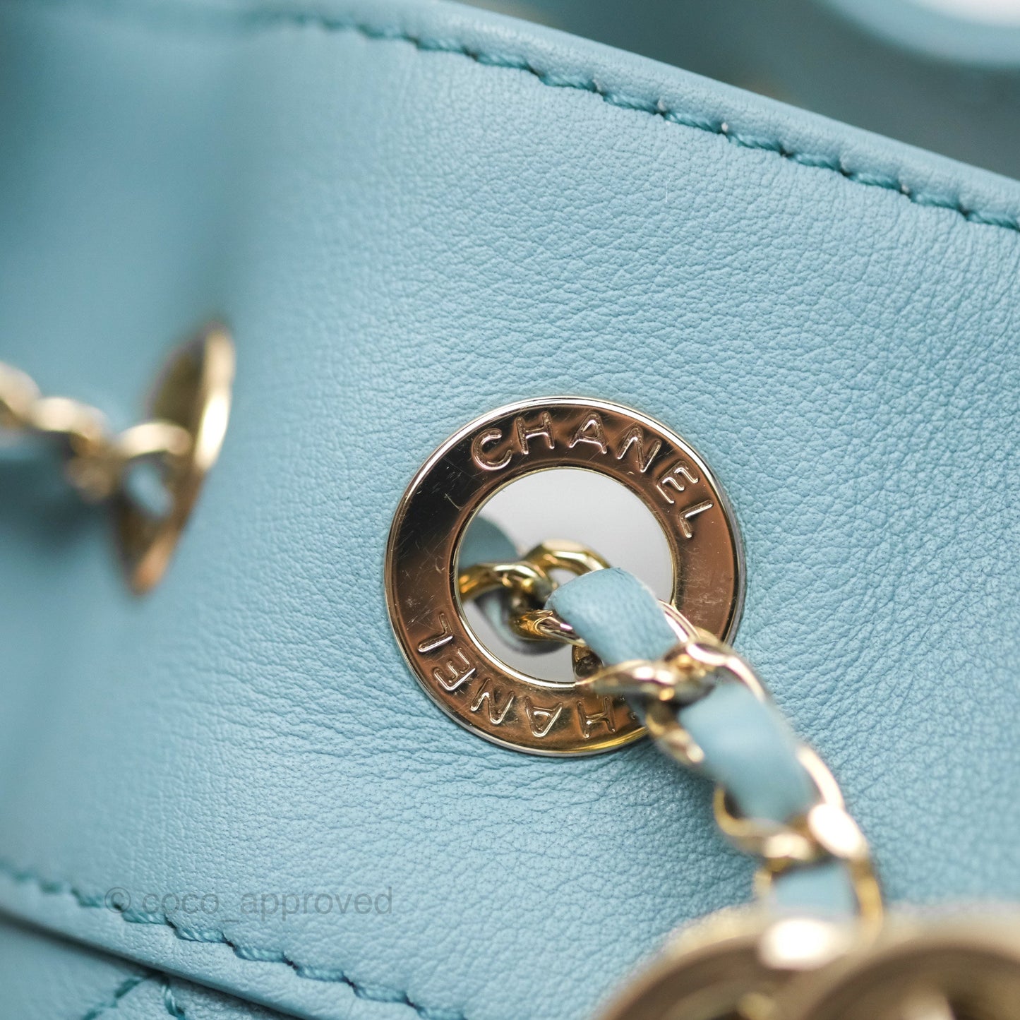 Chanel Small Drawstring Bucket Bag Blue Calfskin Gold Hardware