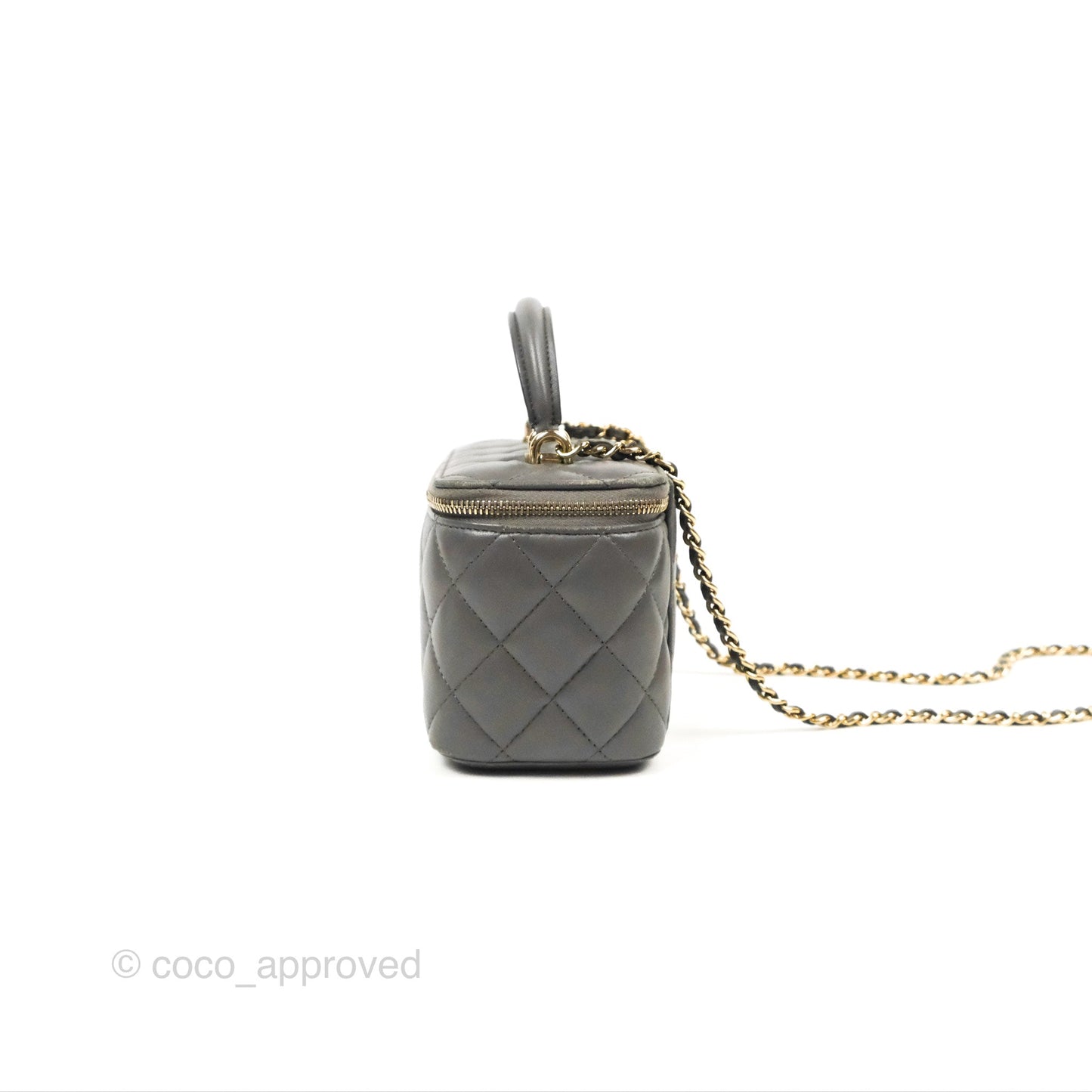 Chanel Vanity Rectangular Top Handle Dark Grey Lambskin Gold Hardware