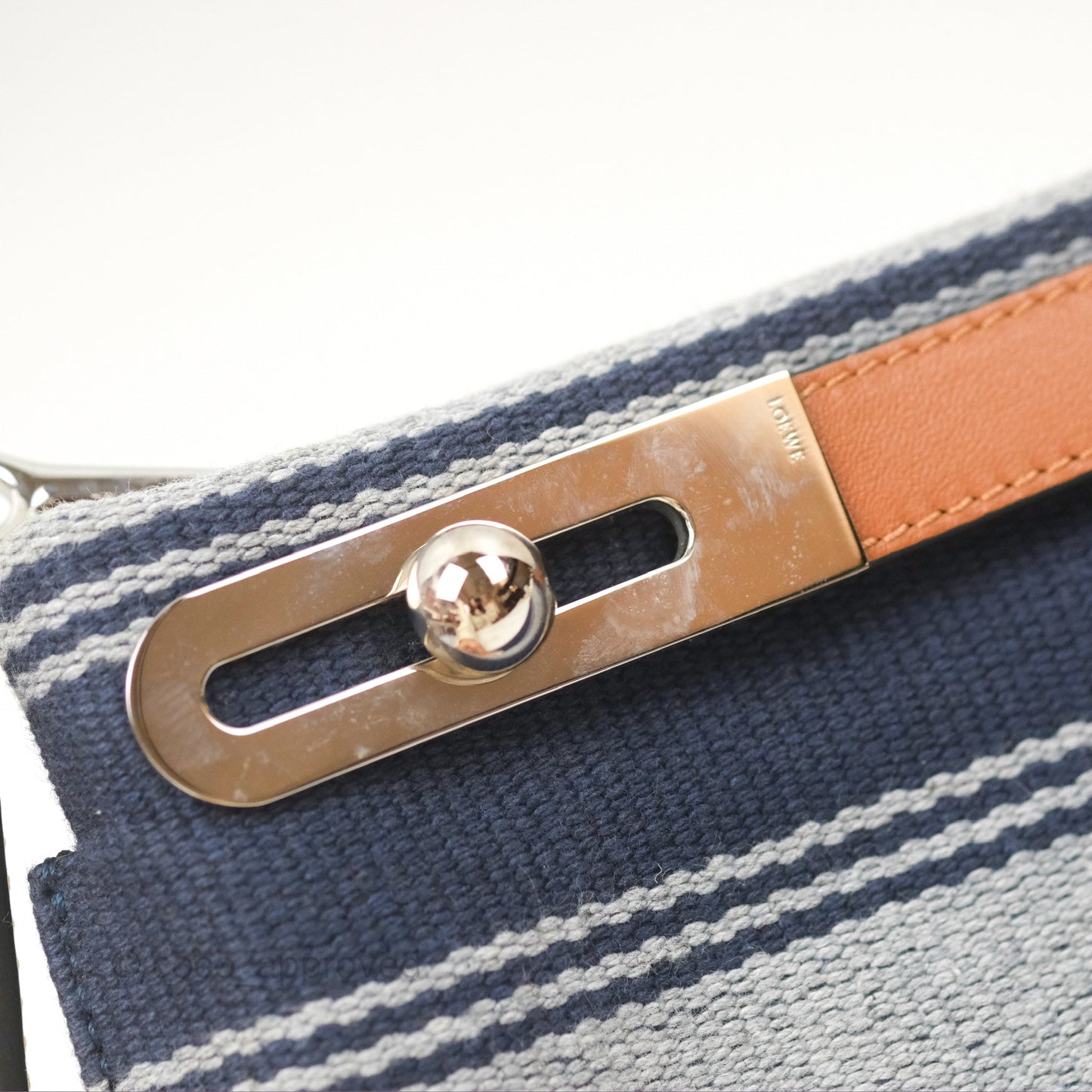 Loewe Small Missy Bag Striped Blue Grey Canvas Tan Leather