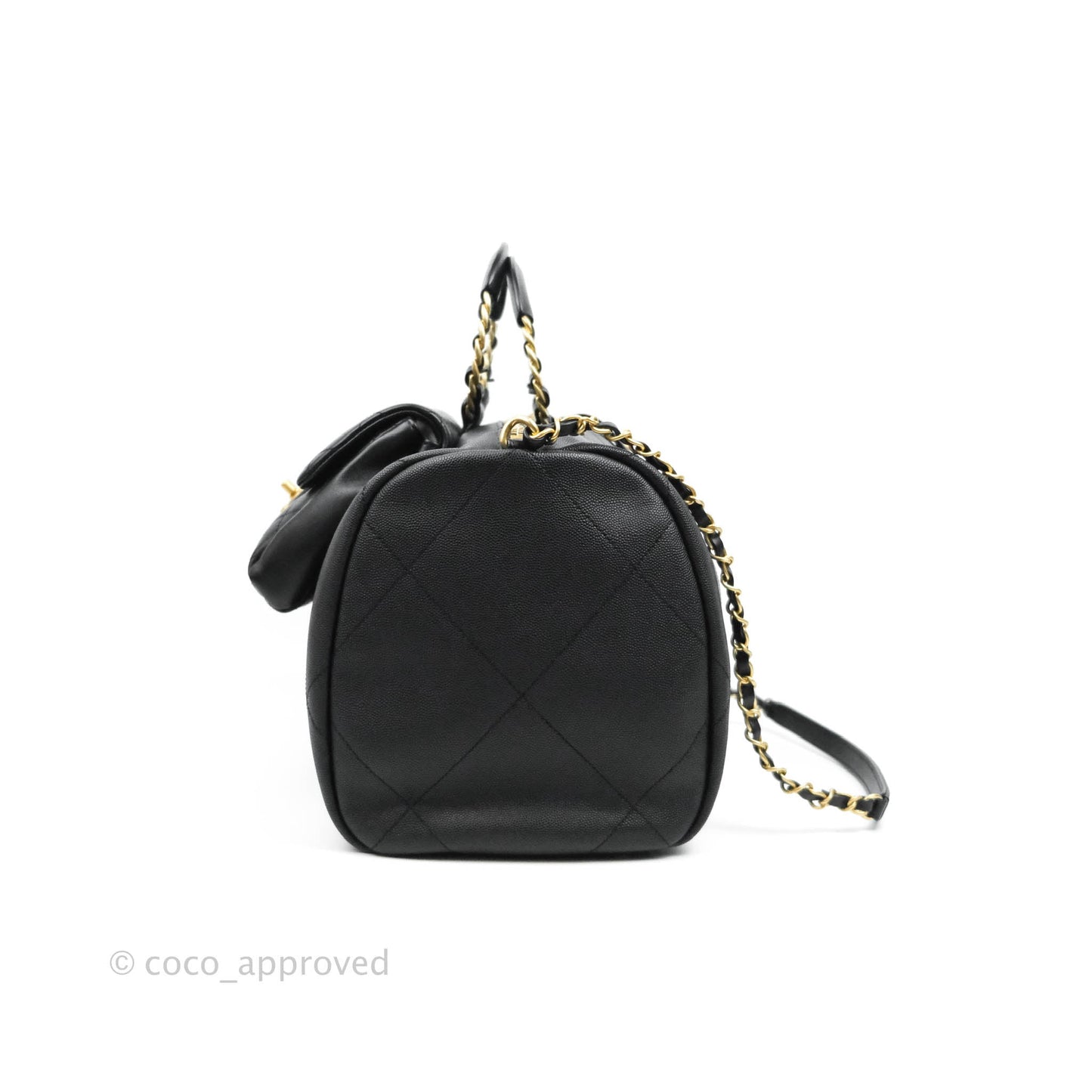 Chanel Large Circular Handle Bowling Bag Caviar Black Aged Gold Hardware