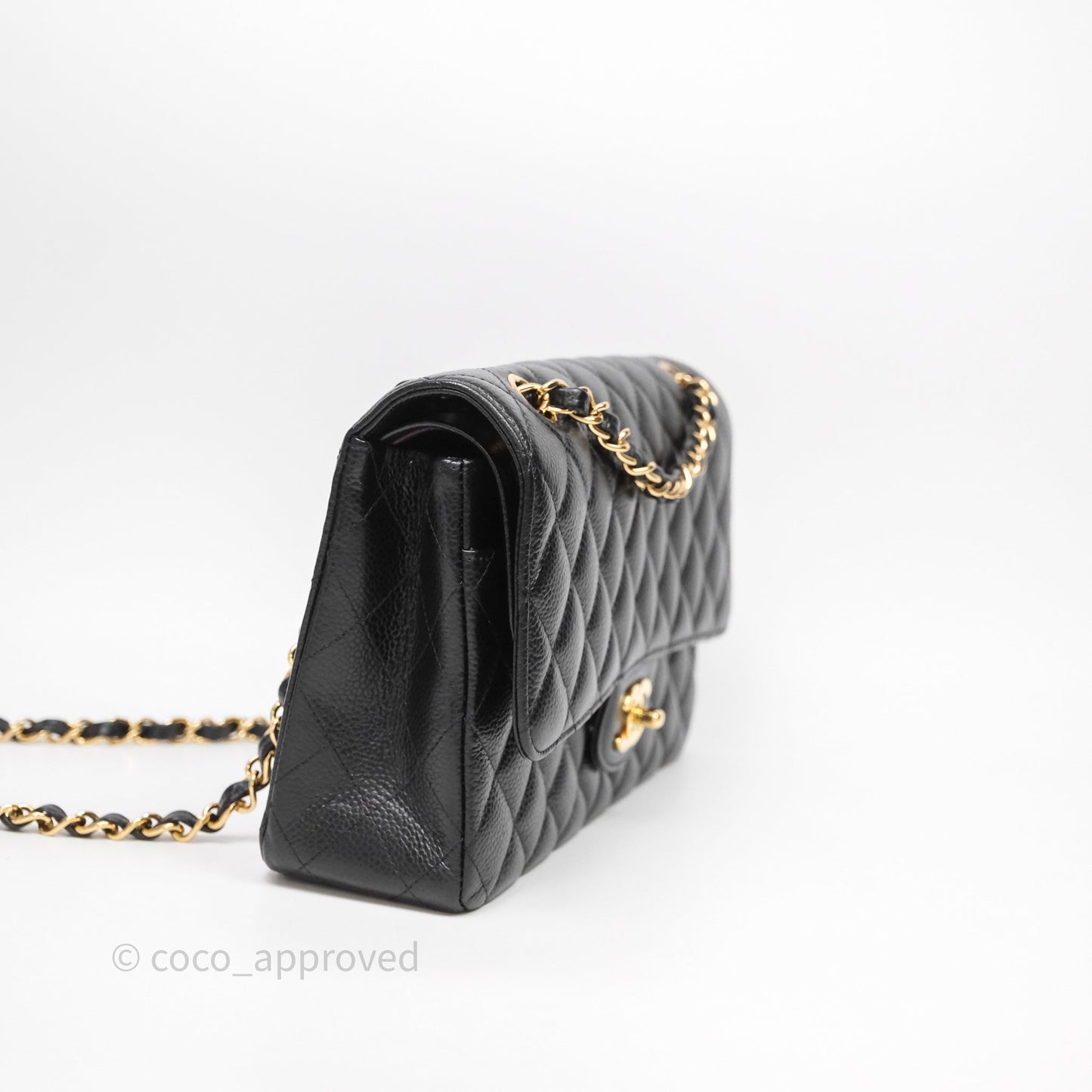 Chanel Quilted Classic M/L Medium Flap Black Caviar Gold Hardware