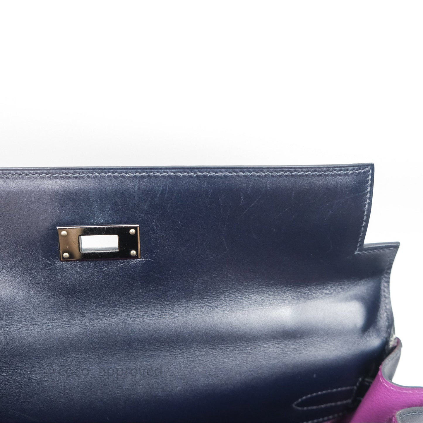 Hermès Vintage Kelly 32 Retourn Navy/Purple Box Leather Palladium Hardware