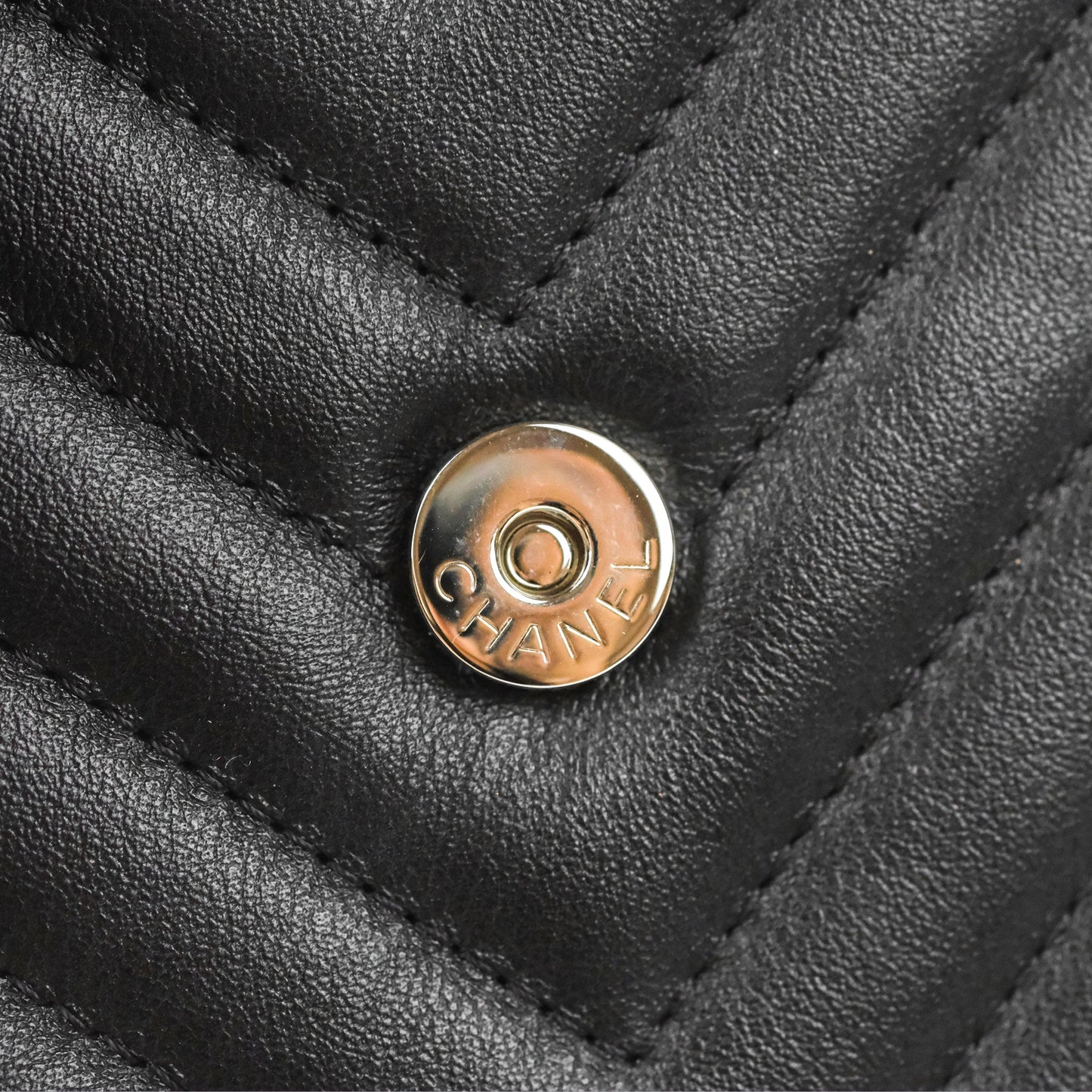 Chanel Classic Chevron Phone Holder Black Calfskin Silver Hardware