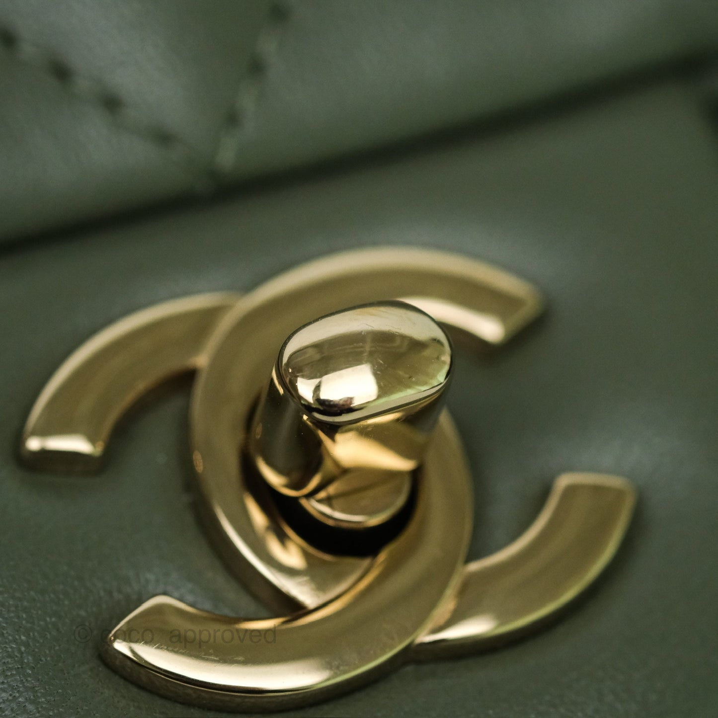 Chanel Mini Square Flap Quilted Olive Green Lambskin Gold Hardware