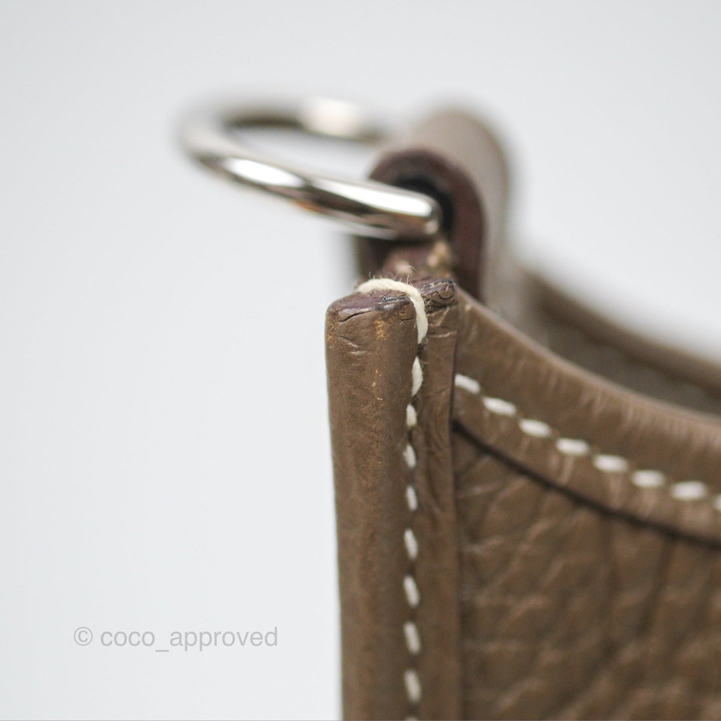Hermès Mini Evelyne 16 Etoupe 18 Clemence Palladium Hardware with Bleu Indigo Strap
