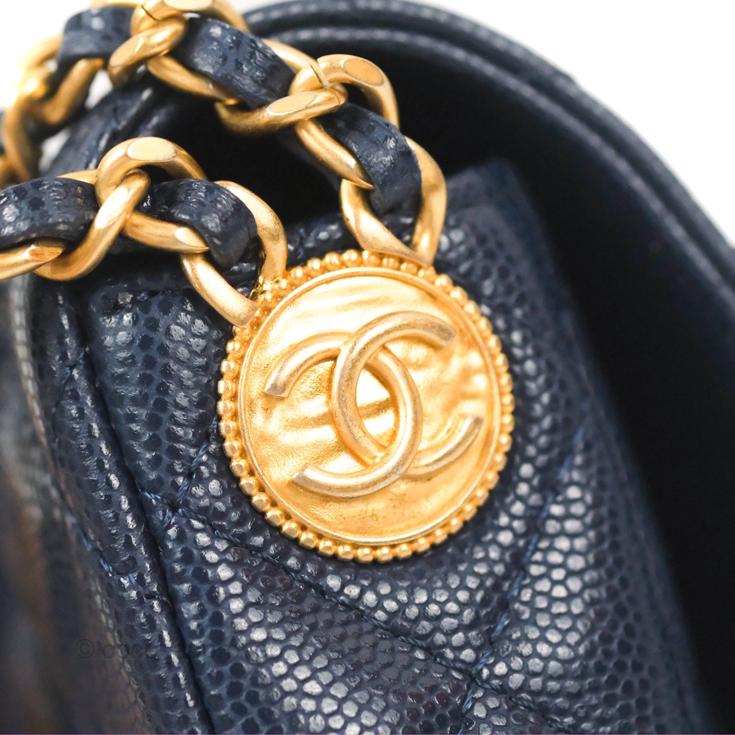 Chanel Twist Your Button Phone Bag Navy Shiny Caviar Aged Gold Hardware 22A