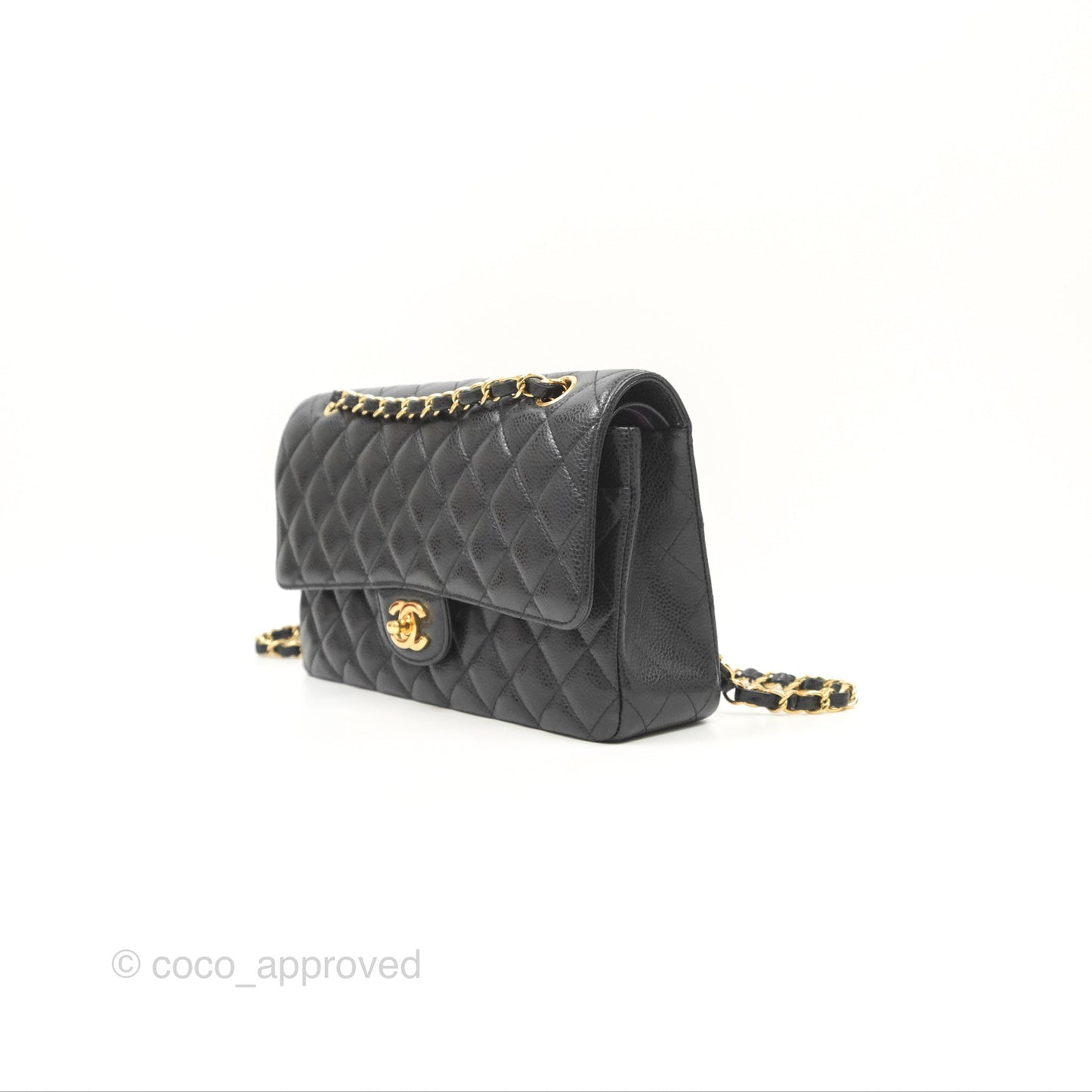 Chanel Classic M/L Medium Flap Quilted Black Caviar Gold Hardware