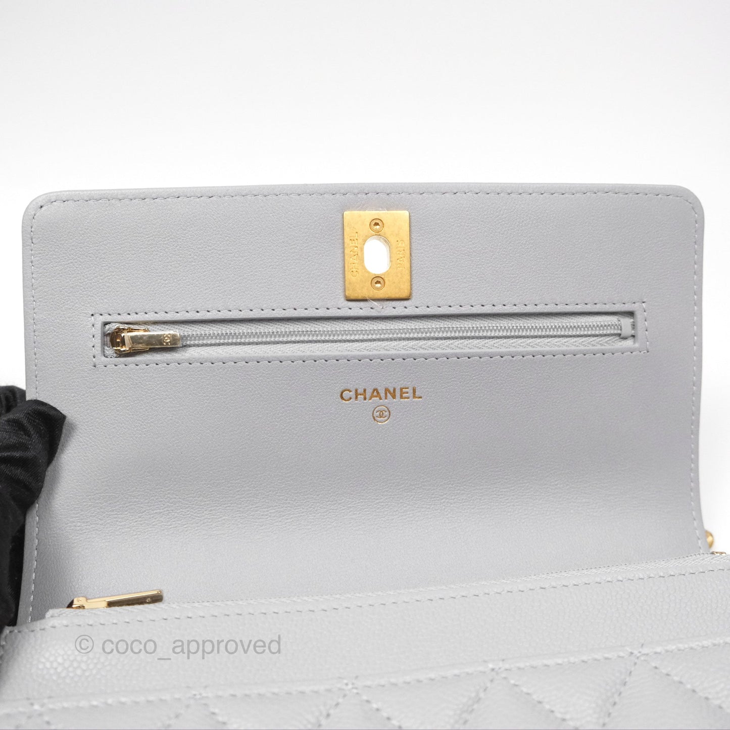Chanel Heart Adjustable Chain WOC Grey Caviar Aged Gold Hardware